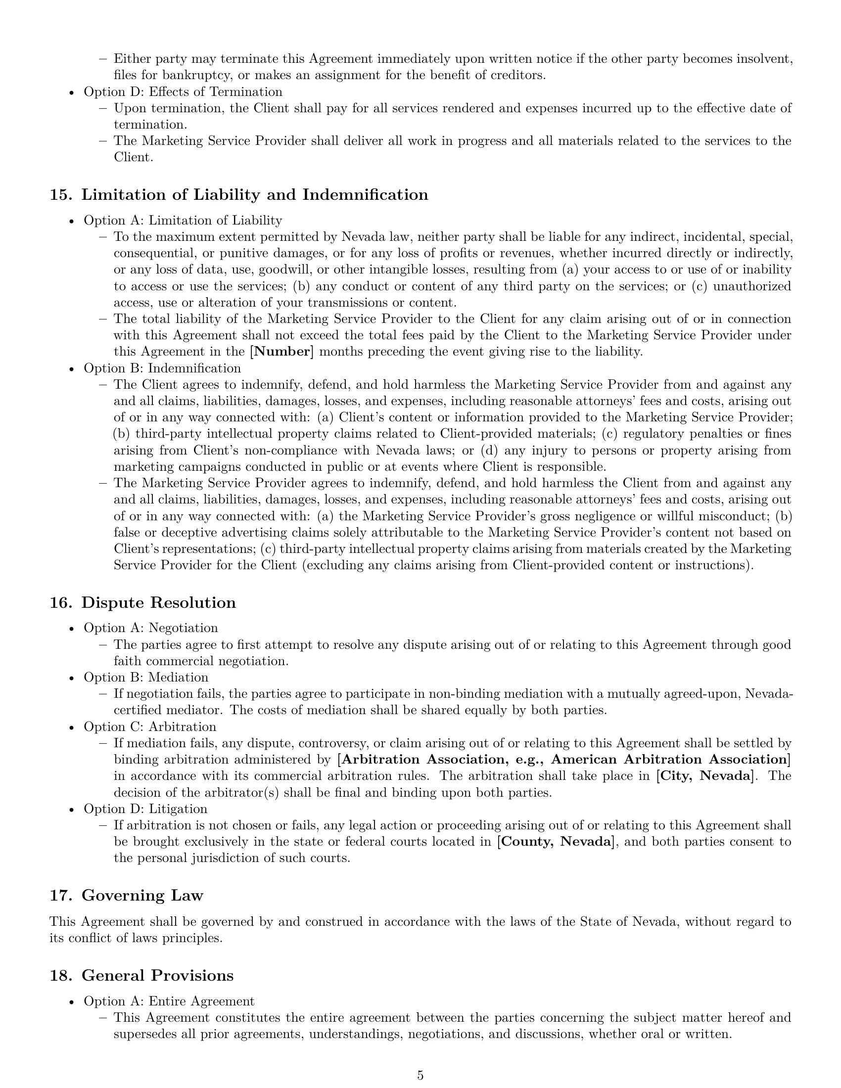 Preview page 5 of Pro Nevada marketing service contract template