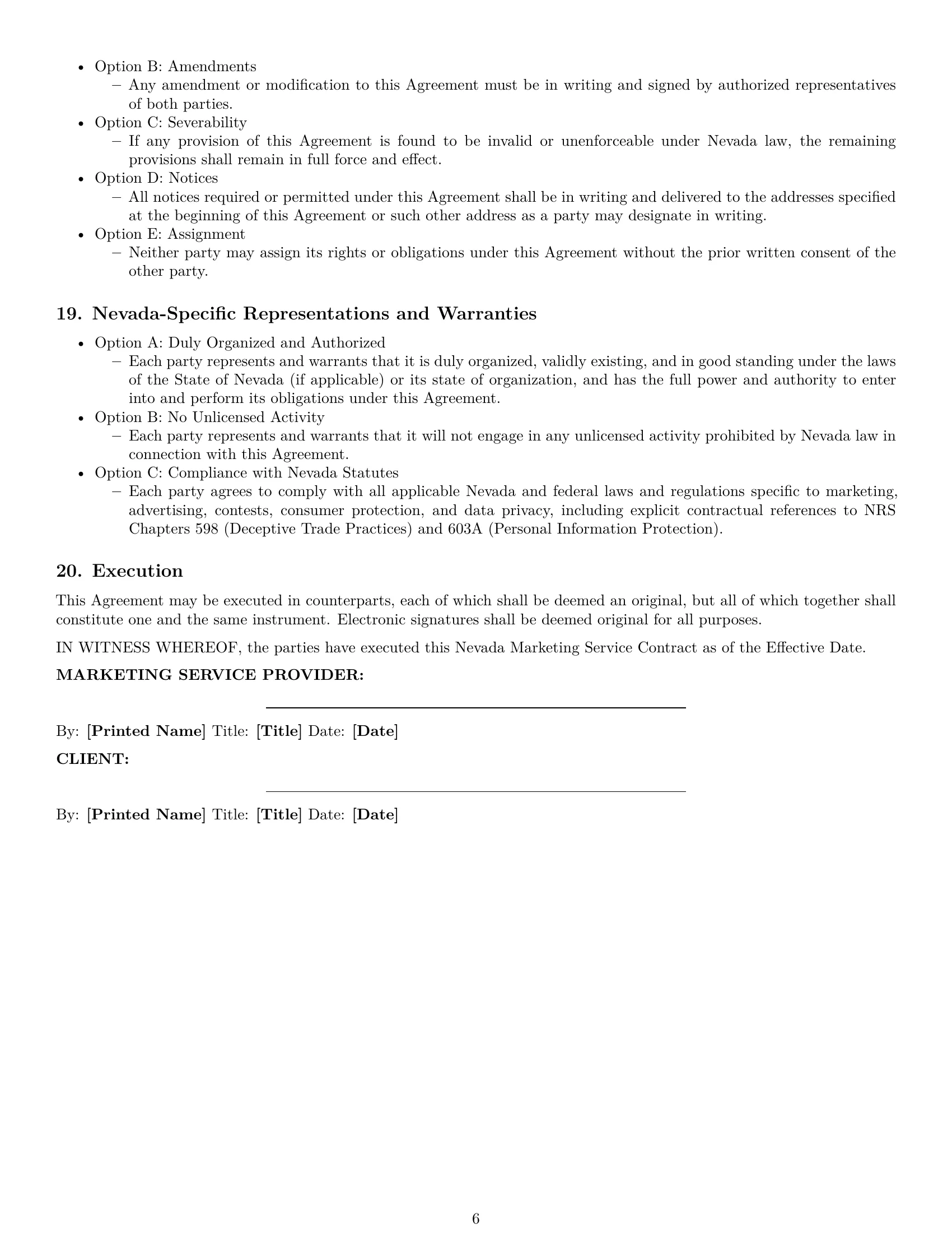 Preview page 6 of Pro Nevada marketing service contract template