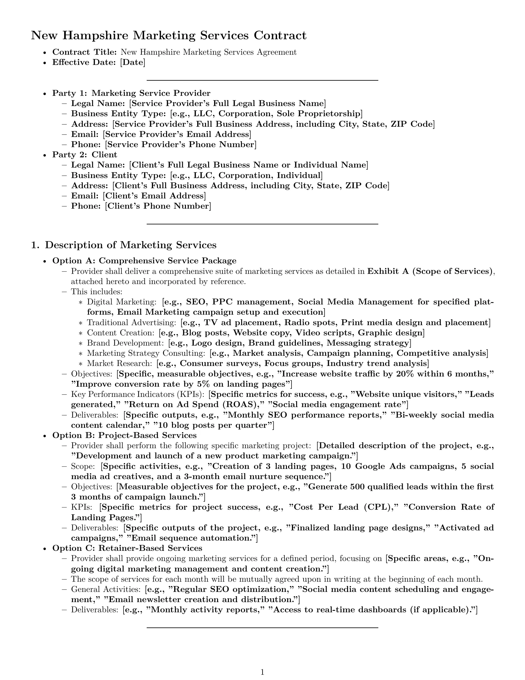 Preview page 1 of Pro New Hampshire marketing service contract template