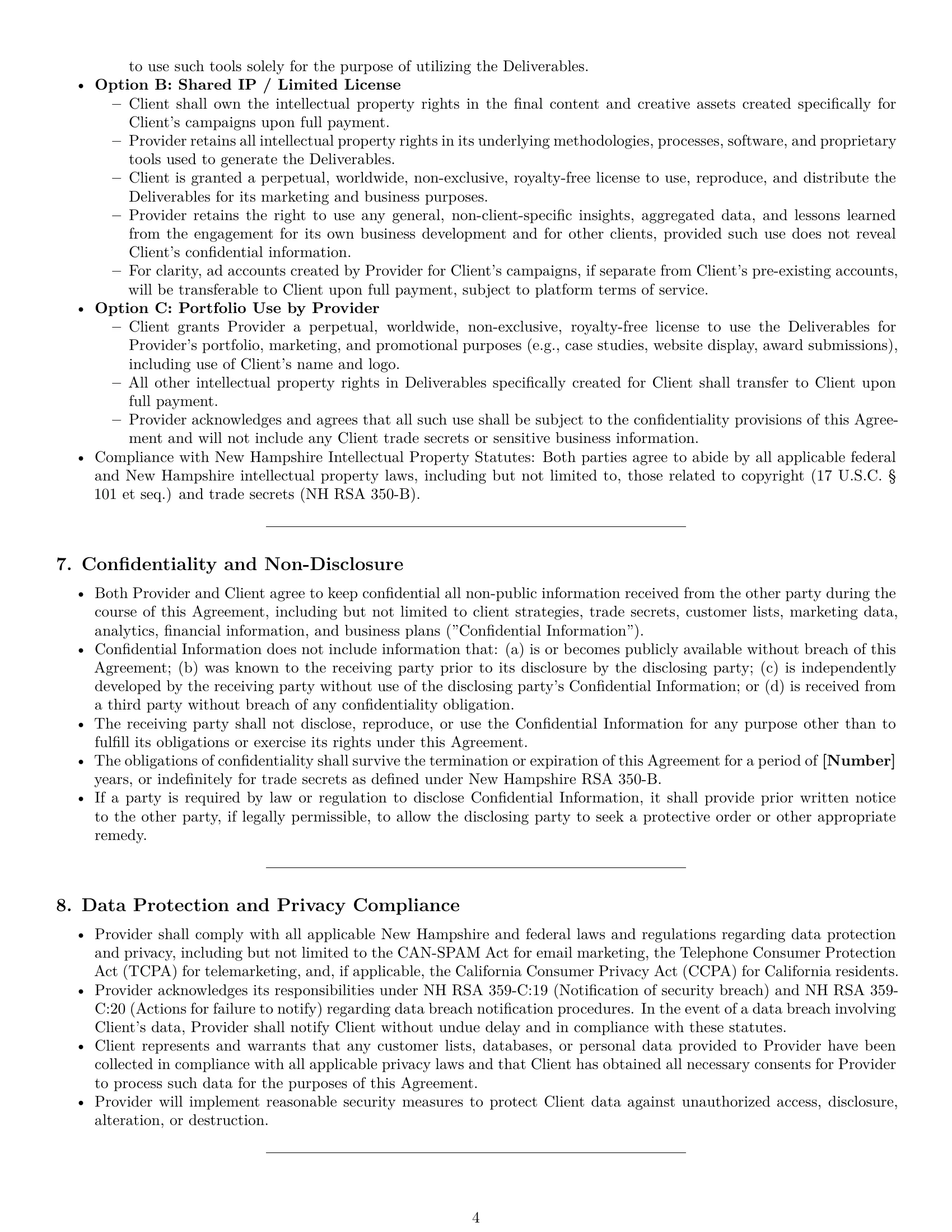 Preview page 4 of Pro New Hampshire marketing service contract template