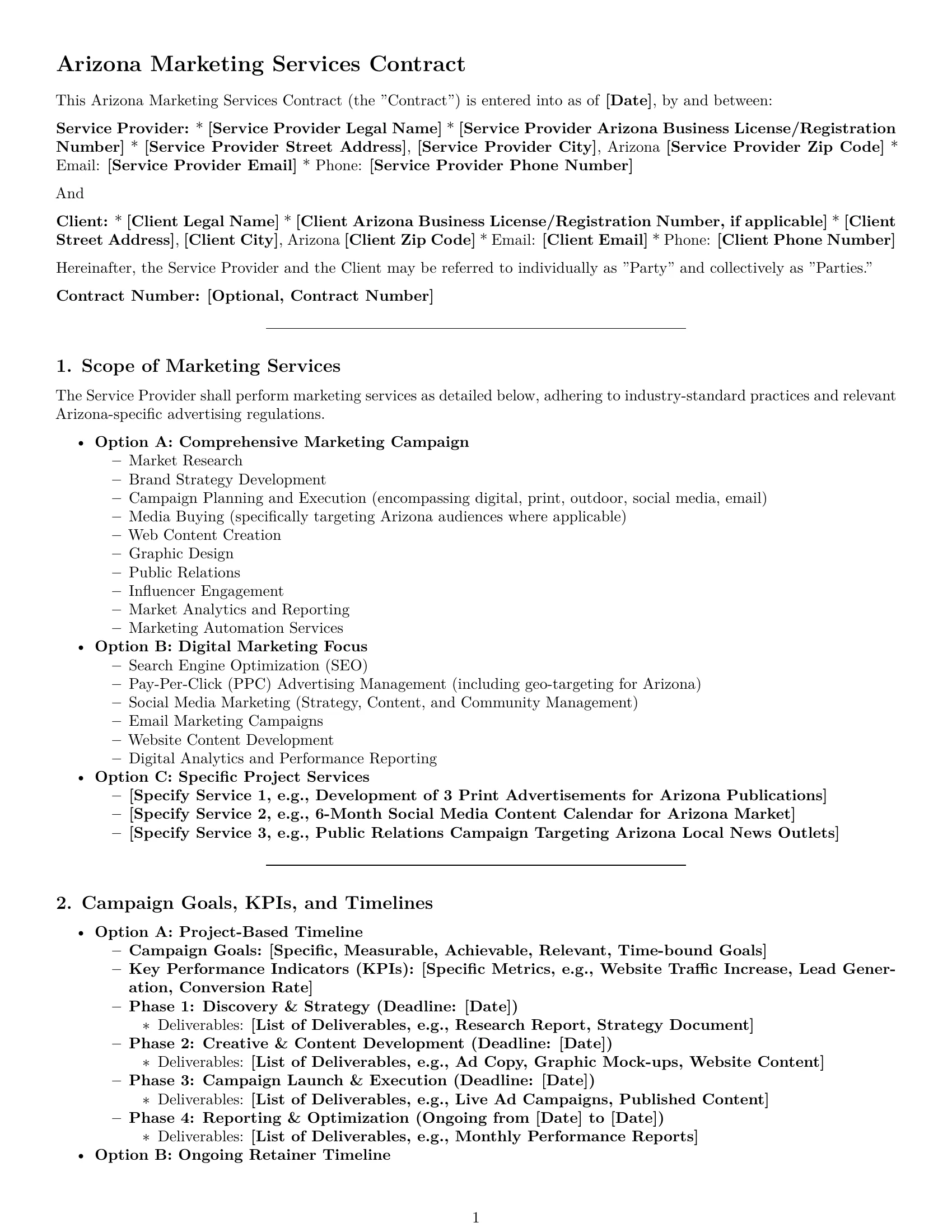 Preview page 1 of Pro Arizona marketing service contract template