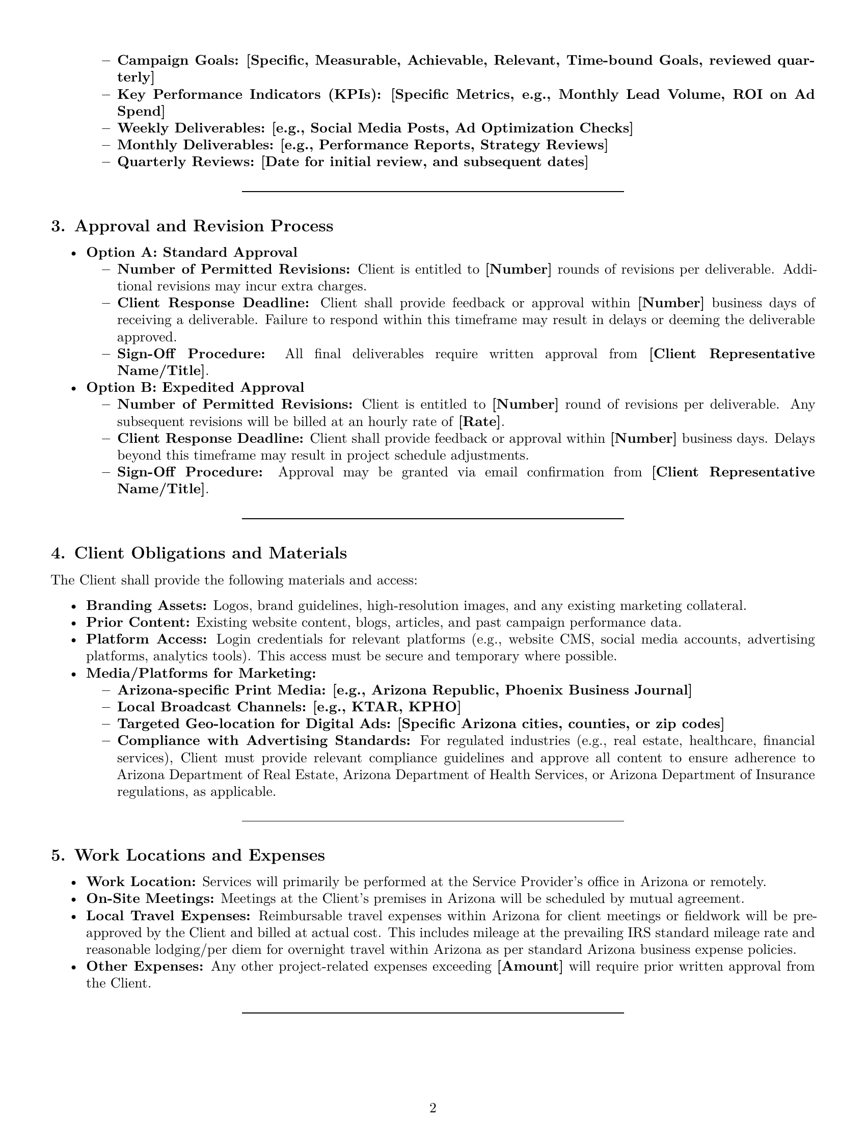 Preview page 2 of Pro Arizona marketing service contract template