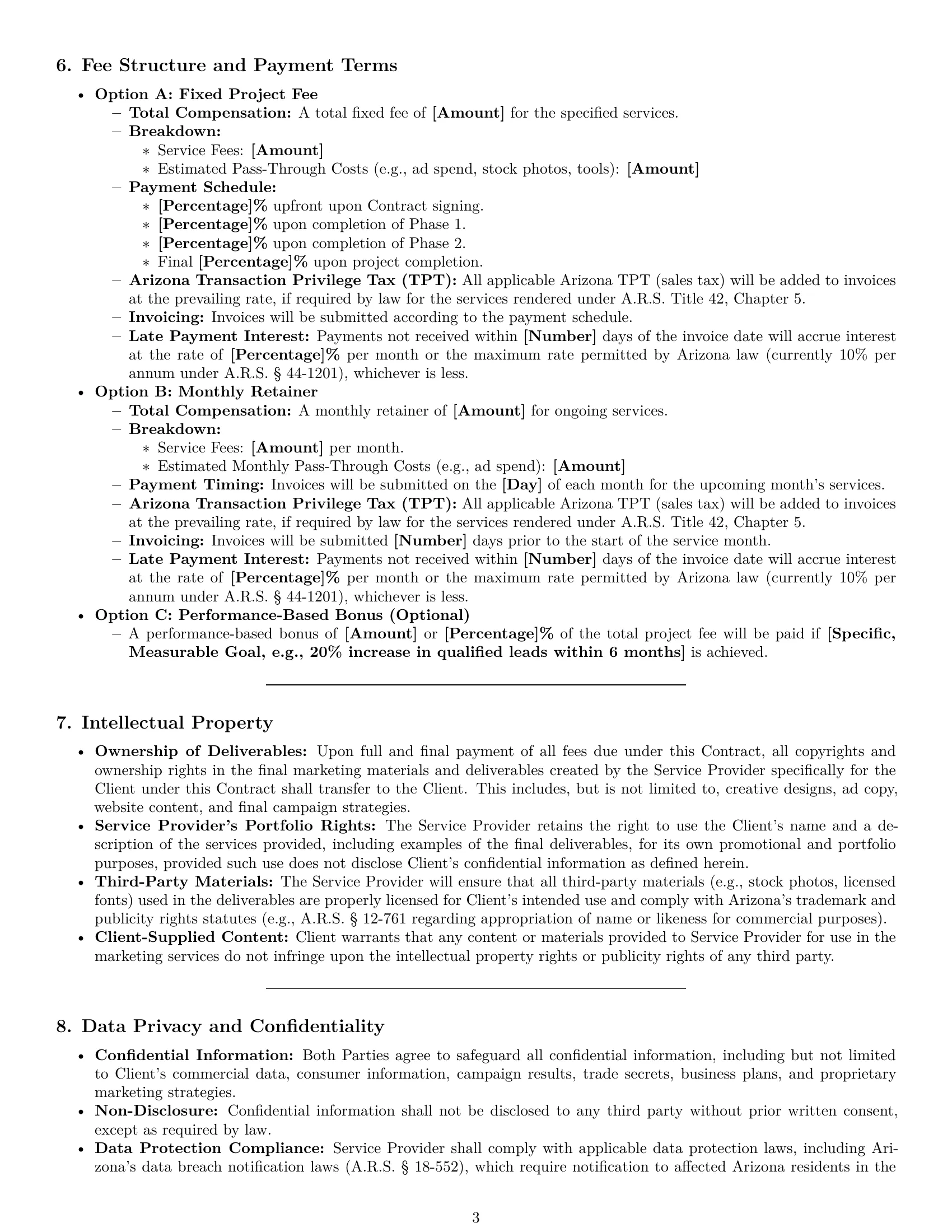 Preview page 3 of Pro Arizona marketing service contract template