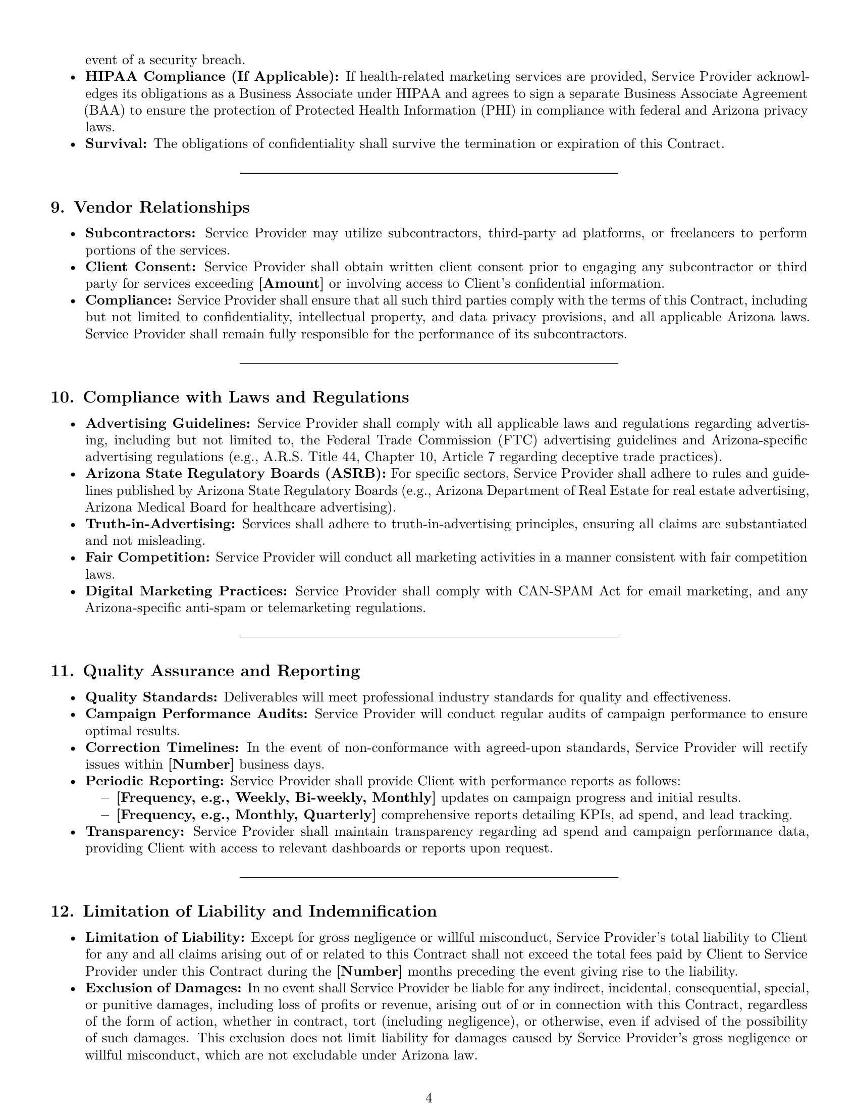 Preview page 4 of Pro Arizona marketing service contract template