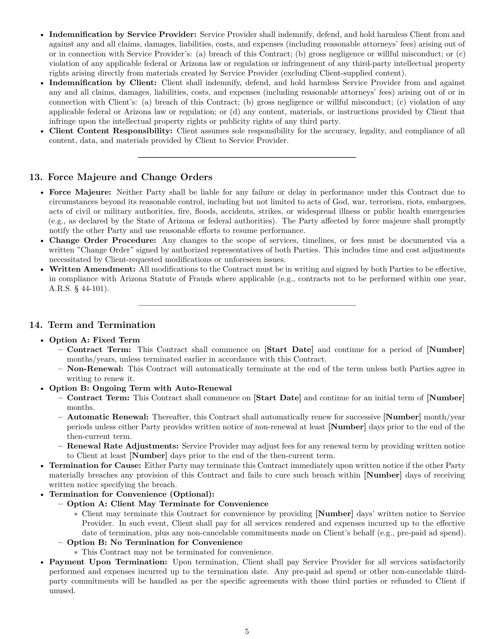 Preview page 5 of Pro Arizona marketing service contract template