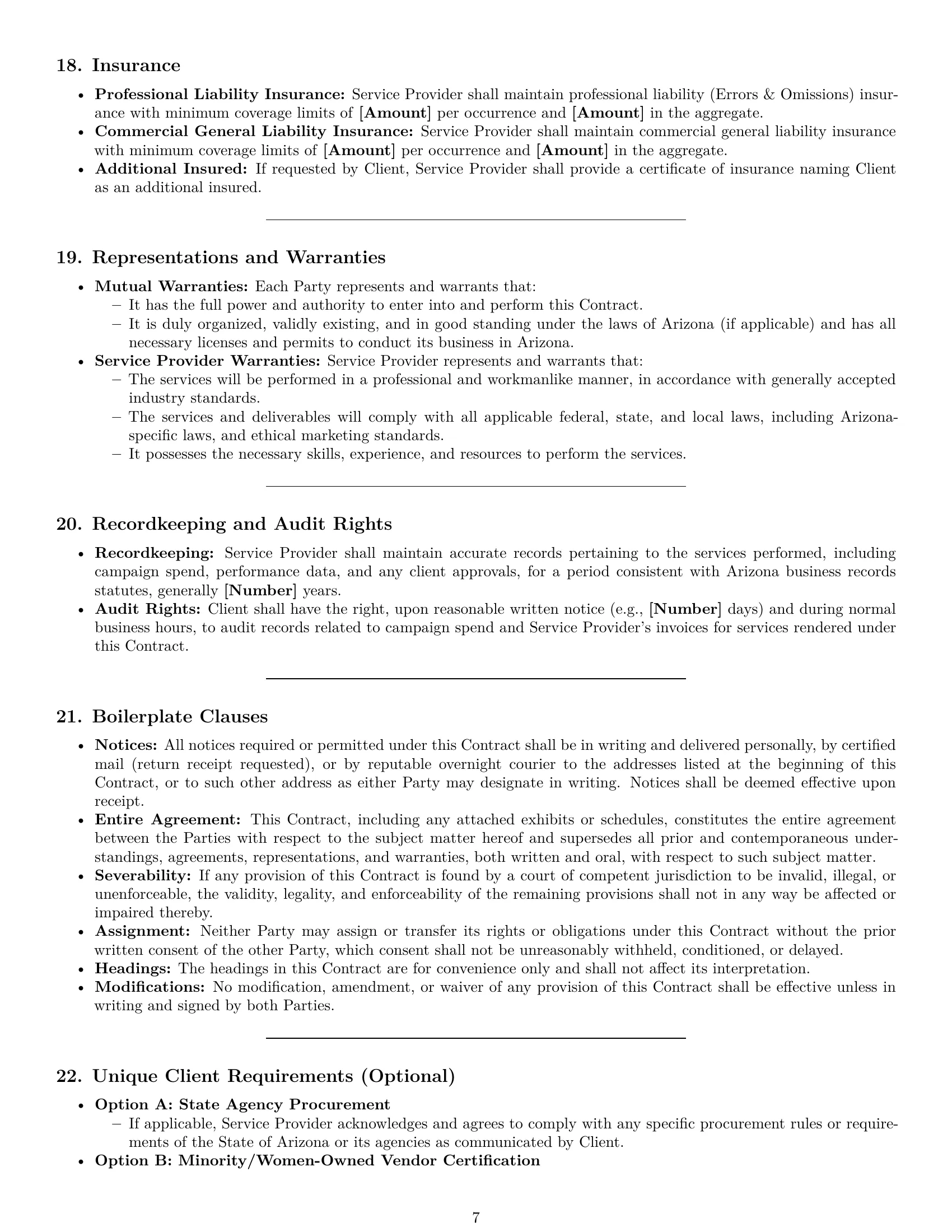 Preview page 7 of Pro Arizona marketing service contract template