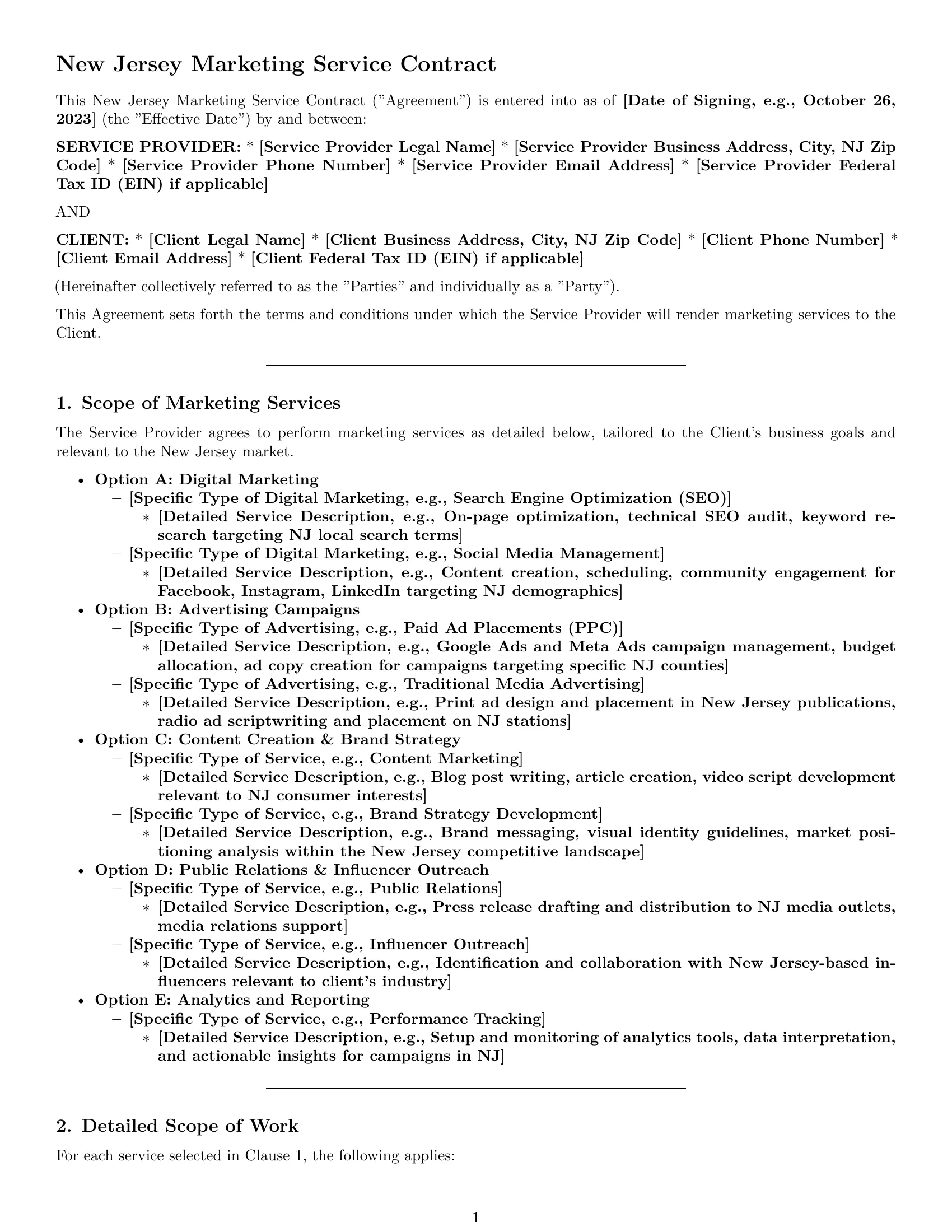Preview page 1 of Pro New Jersey marketing service contract template