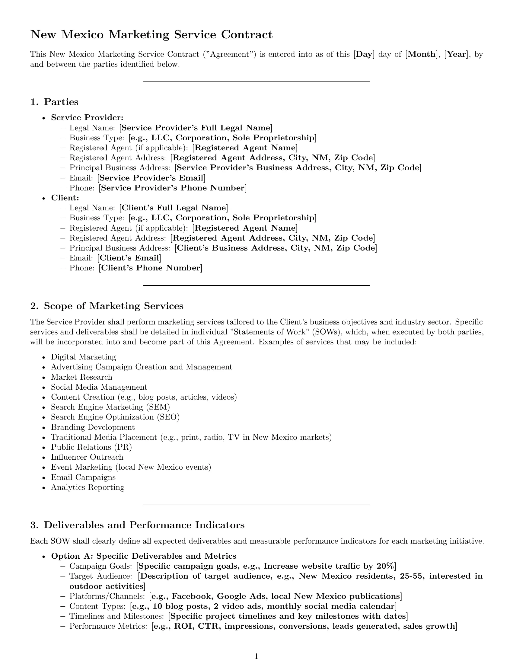 Preview page 1 of Pro New Mexico marketing service contract template