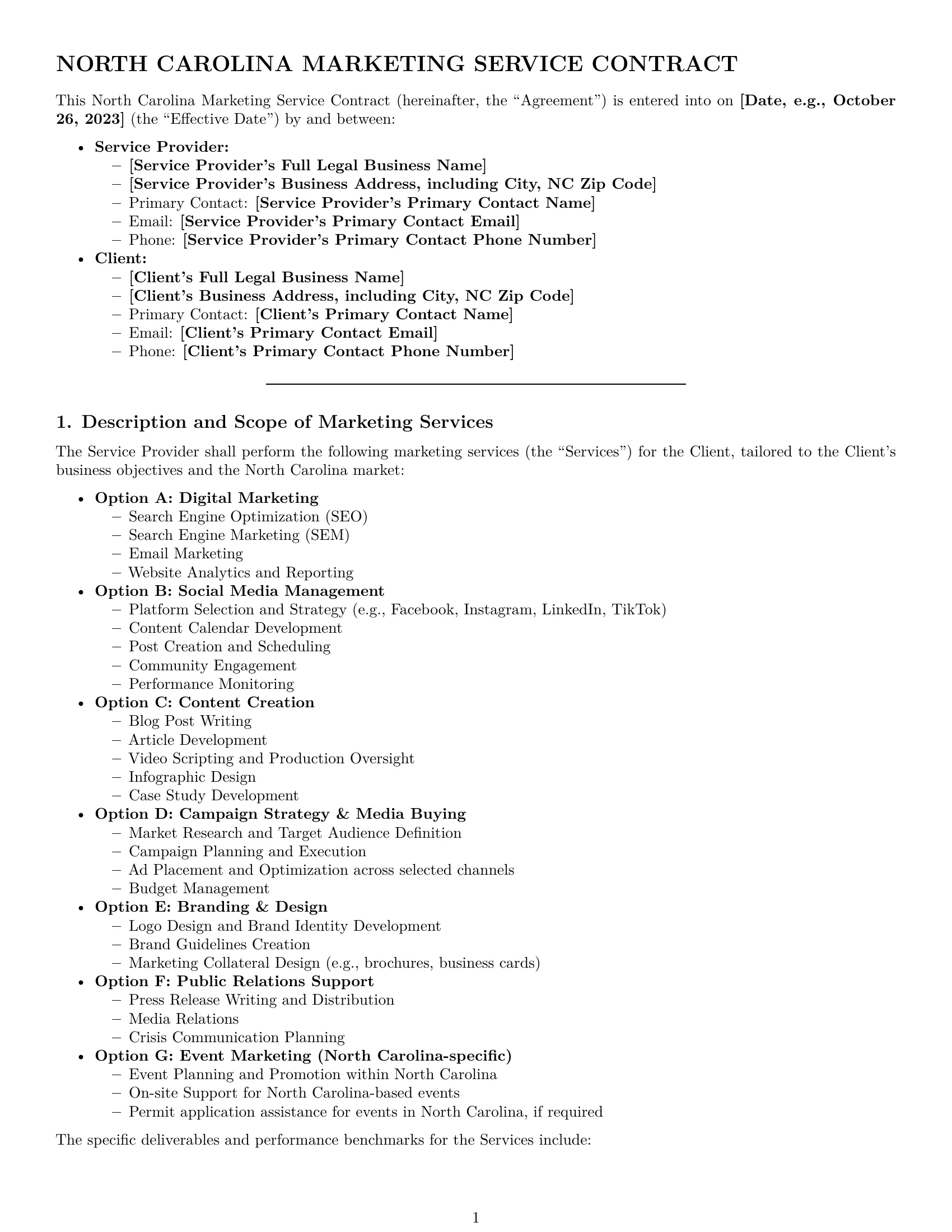 Preview page 1 of Pro North Carolina marketing service contract template