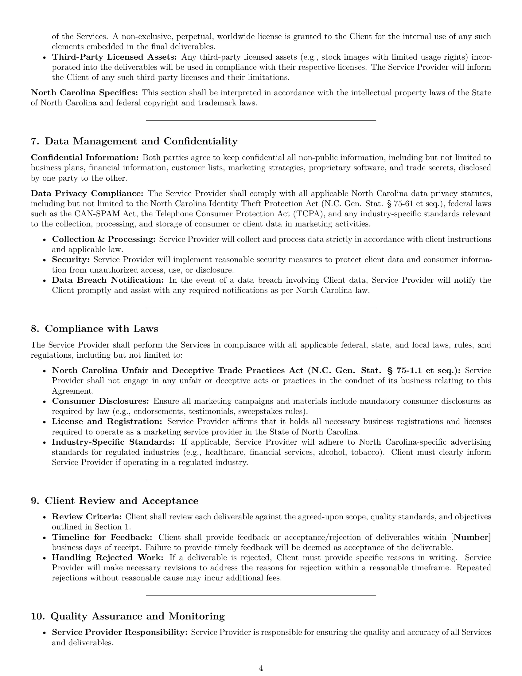 Preview page 4 of Pro North Carolina marketing service contract template