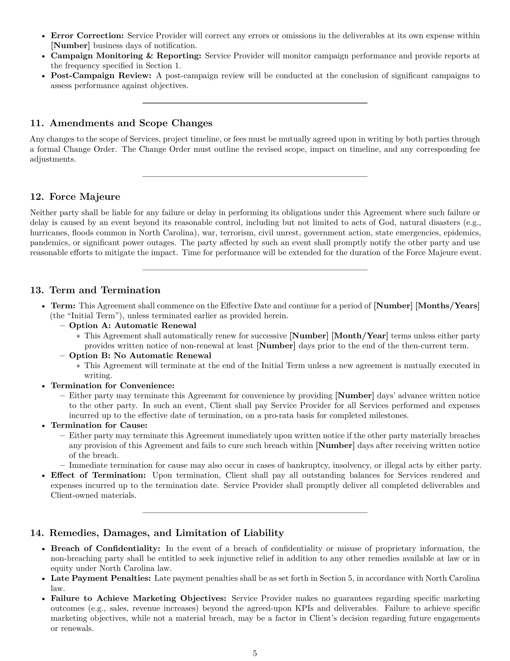 Preview page 5 of Pro North Carolina marketing service contract template