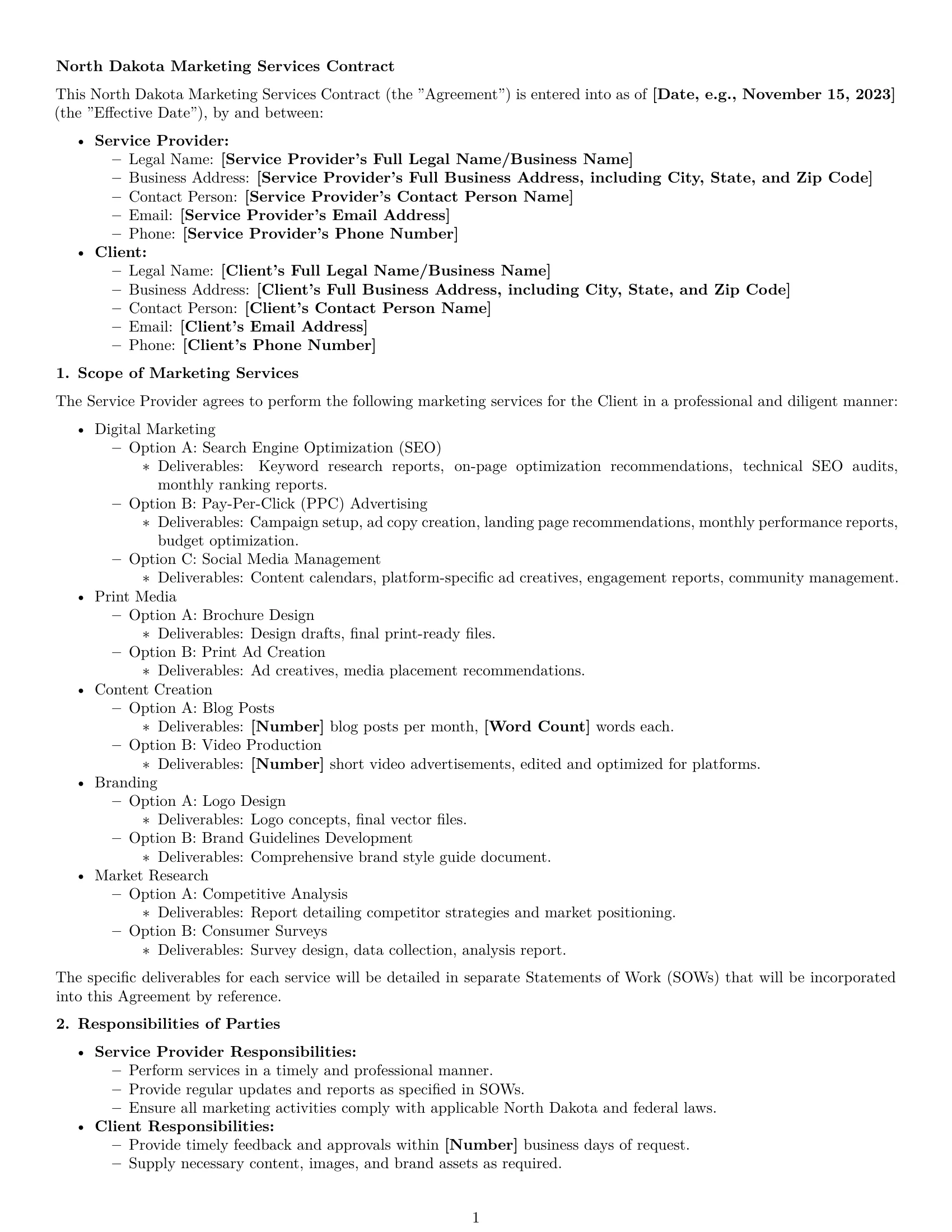 Preview page 1 of Pro North Dakota marketing service contract template
