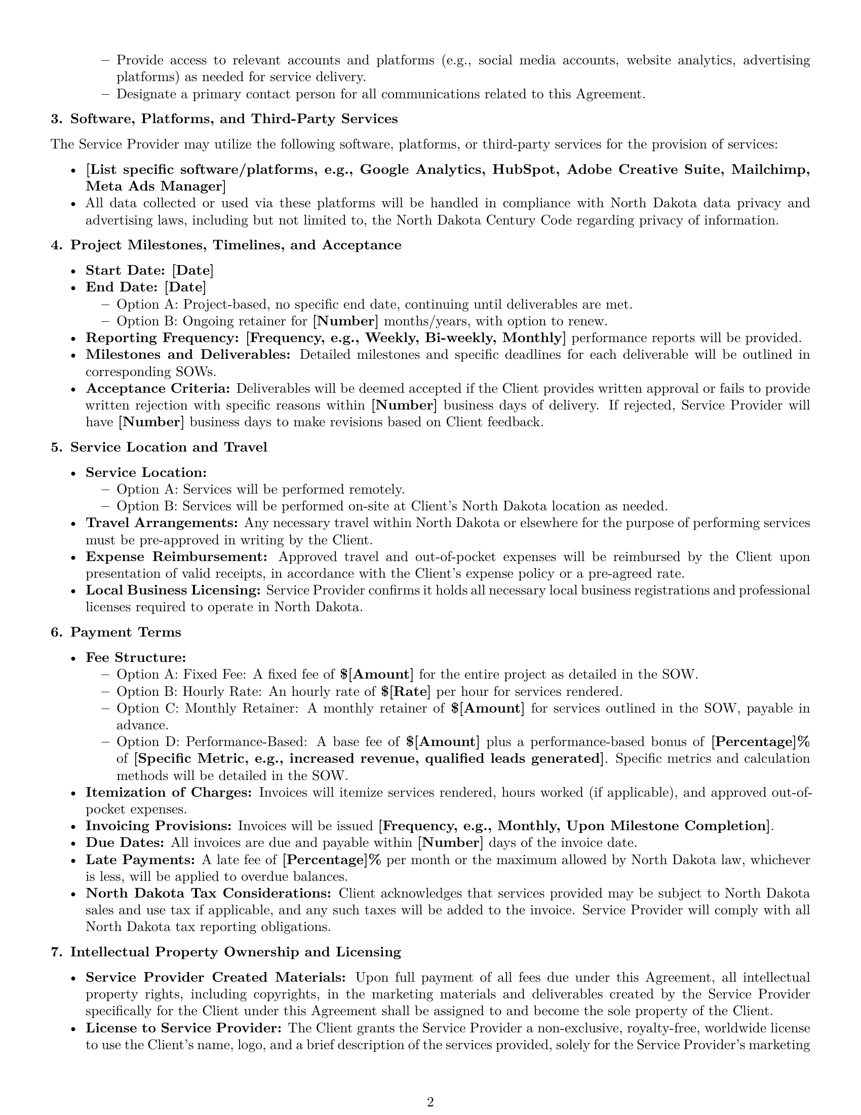 Preview page 2 of Pro North Dakota marketing service contract template