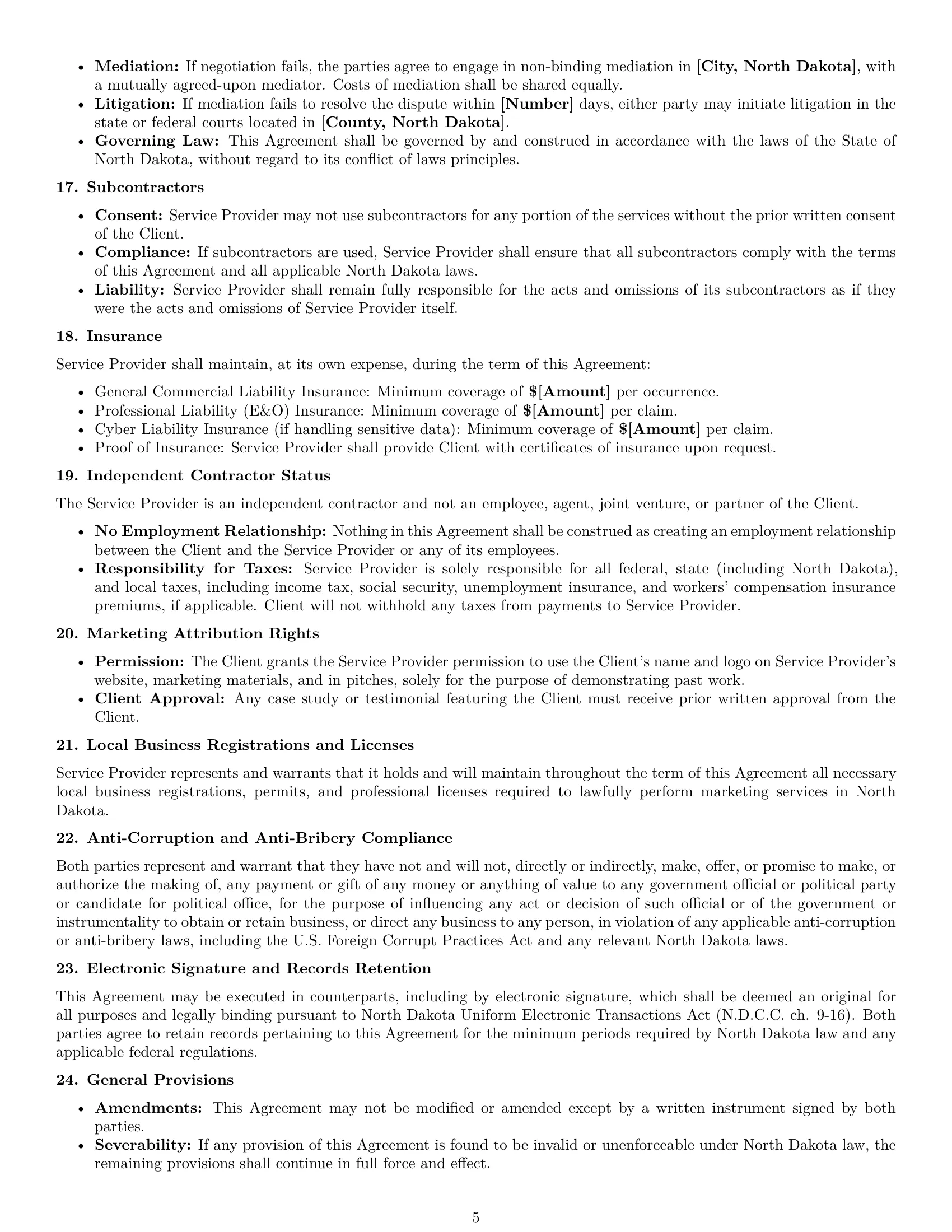 Preview page 5 of Pro North Dakota marketing service contract template