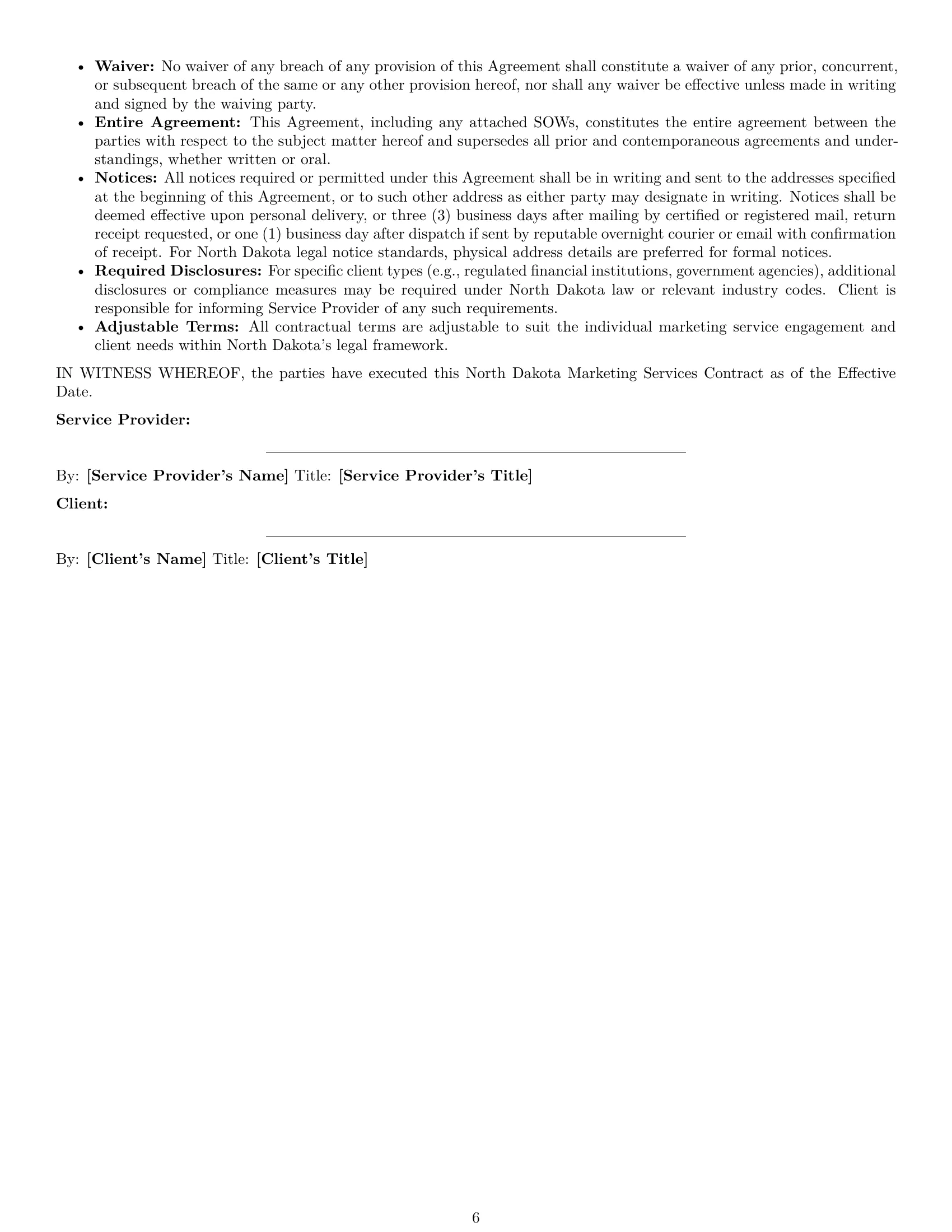 Preview page 6 of Pro North Dakota marketing service contract template