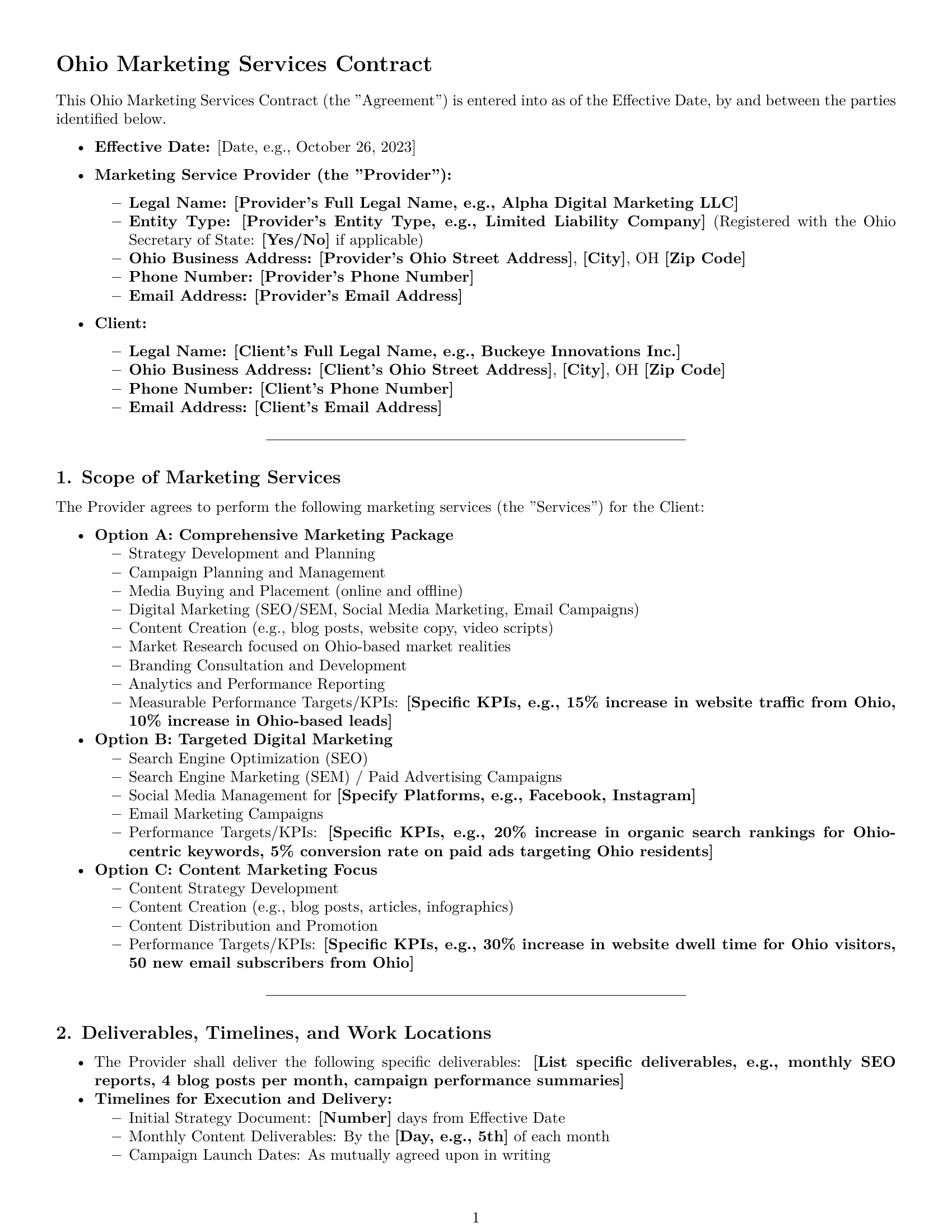 Preview page 1 of Pro Ohio marketing service contract template
