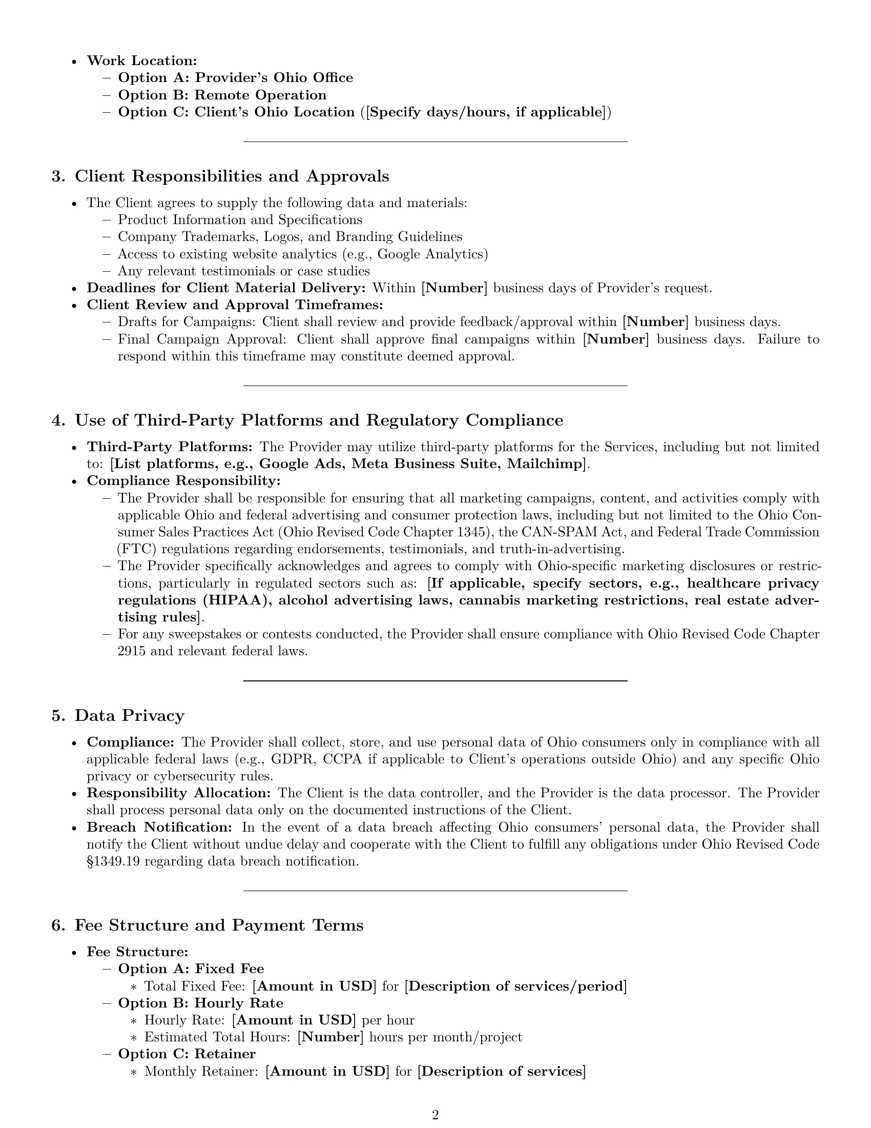 Preview page 2 of Pro Ohio marketing service contract template