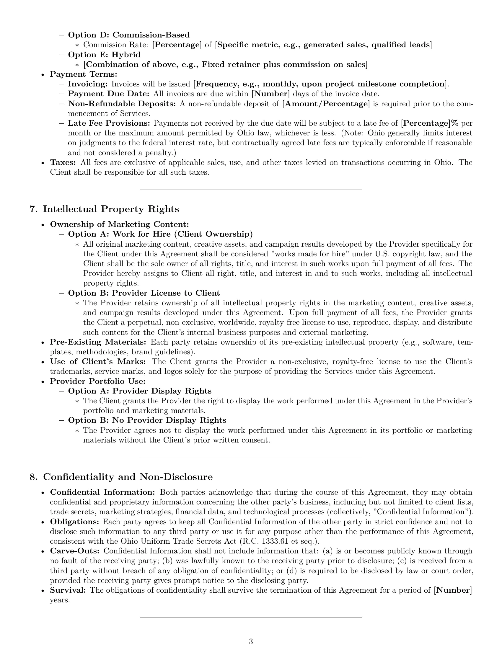 Preview page 3 of Pro Ohio marketing service contract template