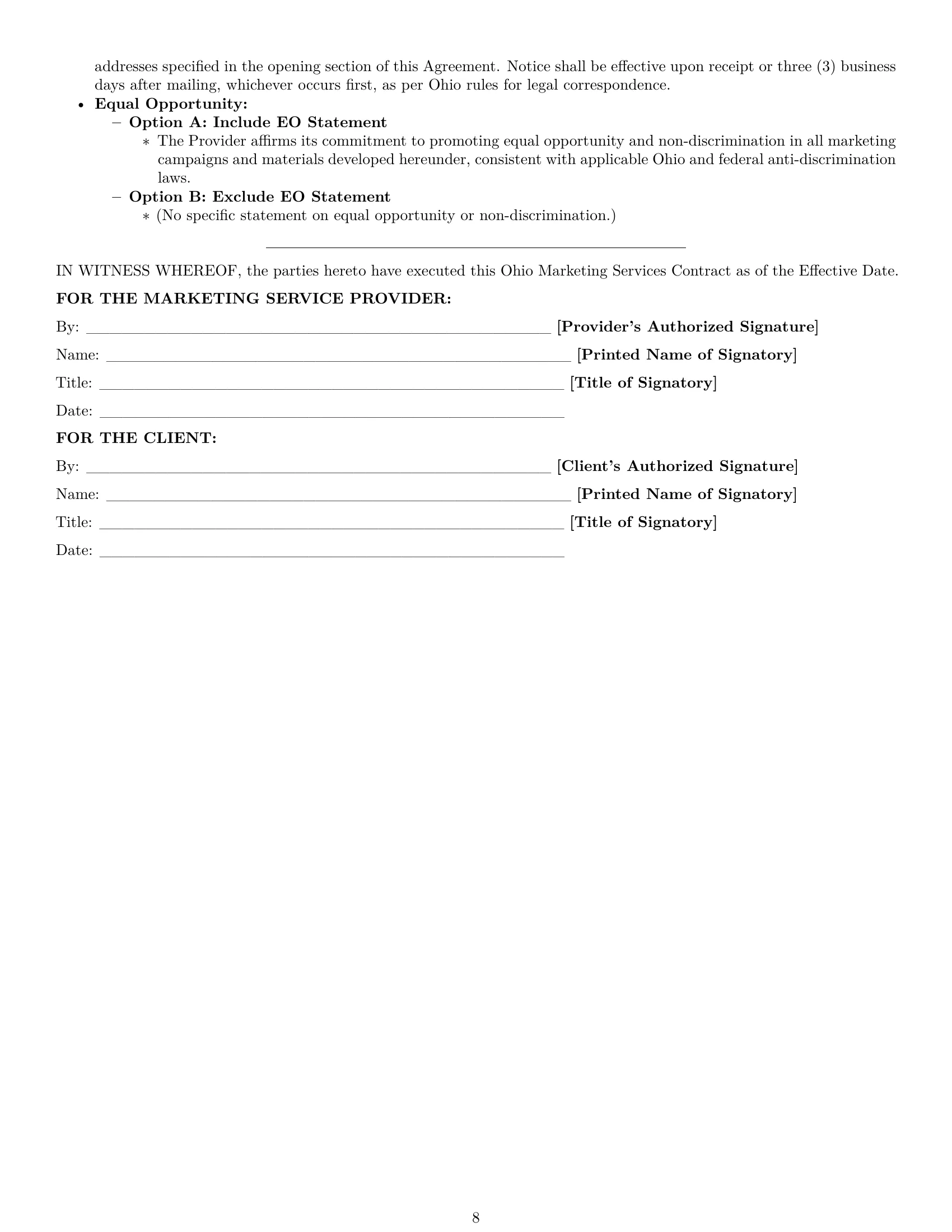 Preview page 8 of Pro Ohio marketing service contract template