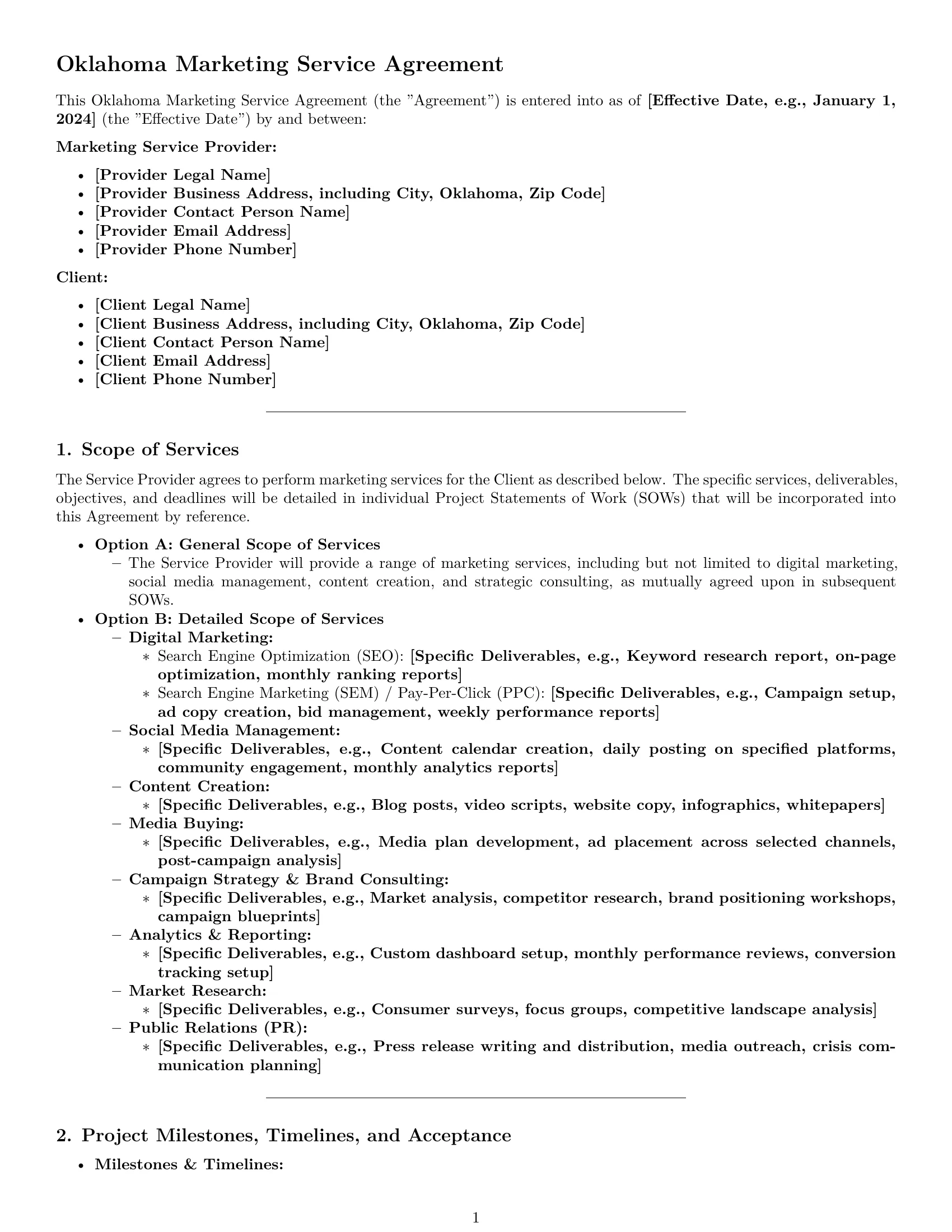 Preview page 1 of Pro Oklahoma marketing service contract template
