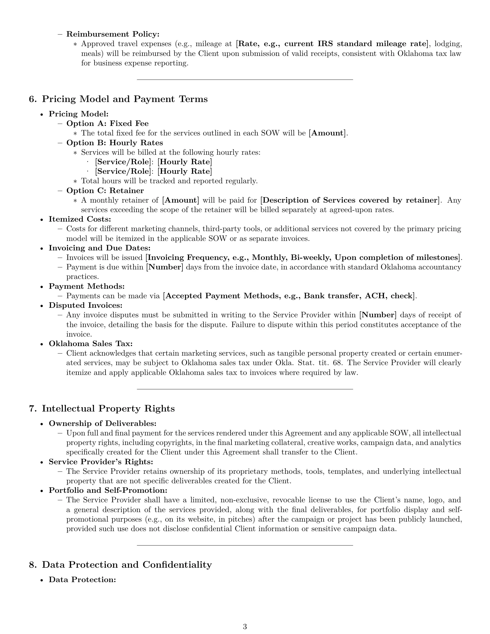Preview page 3 of Pro Oklahoma marketing service contract template