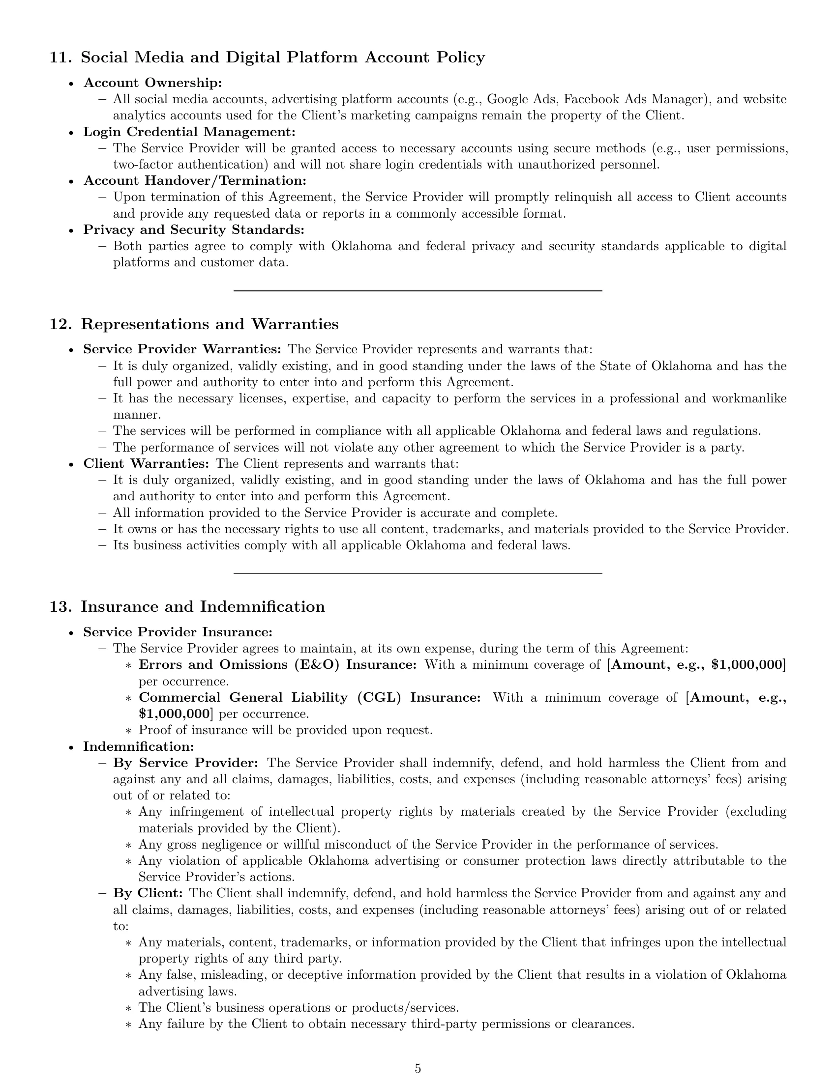 Preview page 5 of Pro Oklahoma marketing service contract template