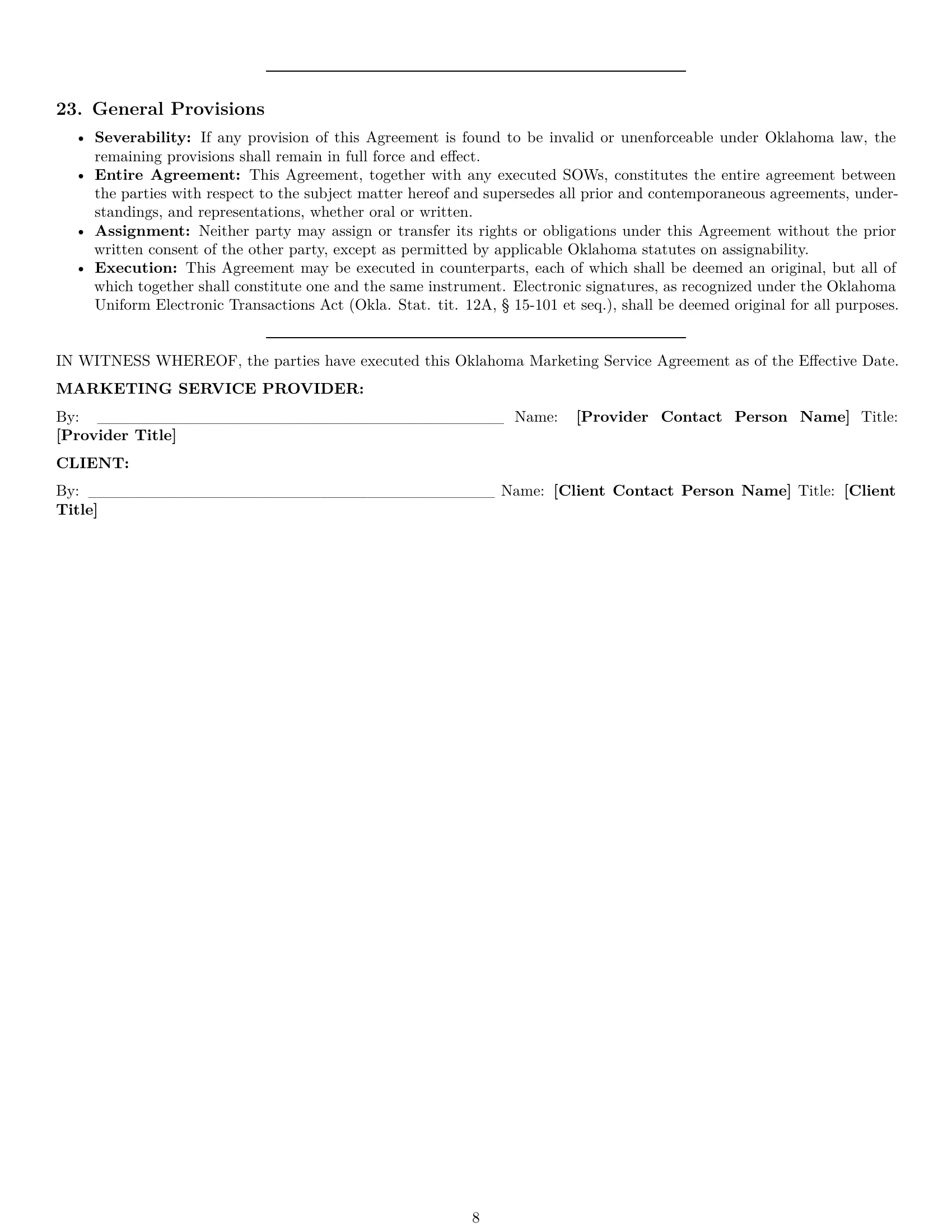 Preview page 8 of Pro Oklahoma marketing service contract template