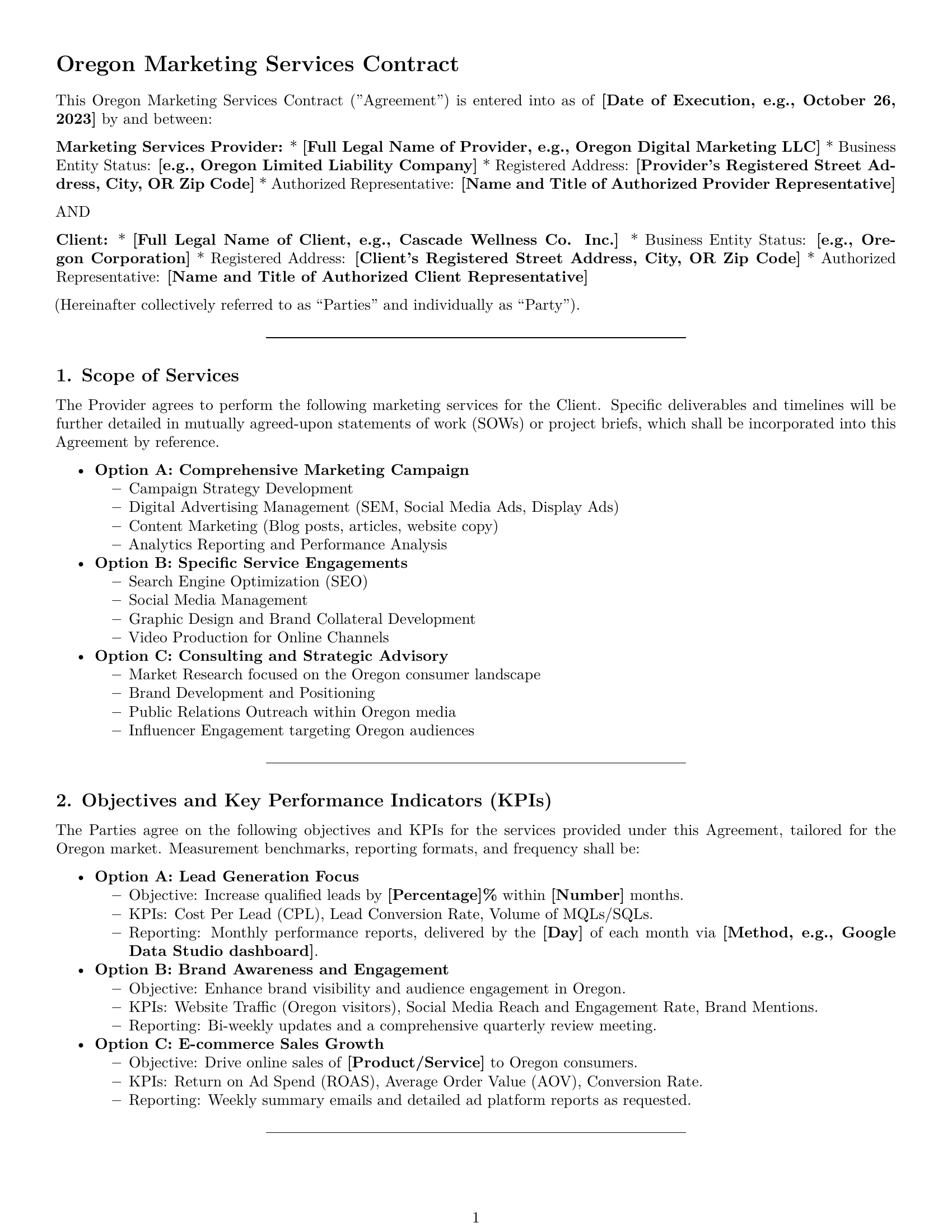 Preview page 1 of Pro Oregon marketing service contract template