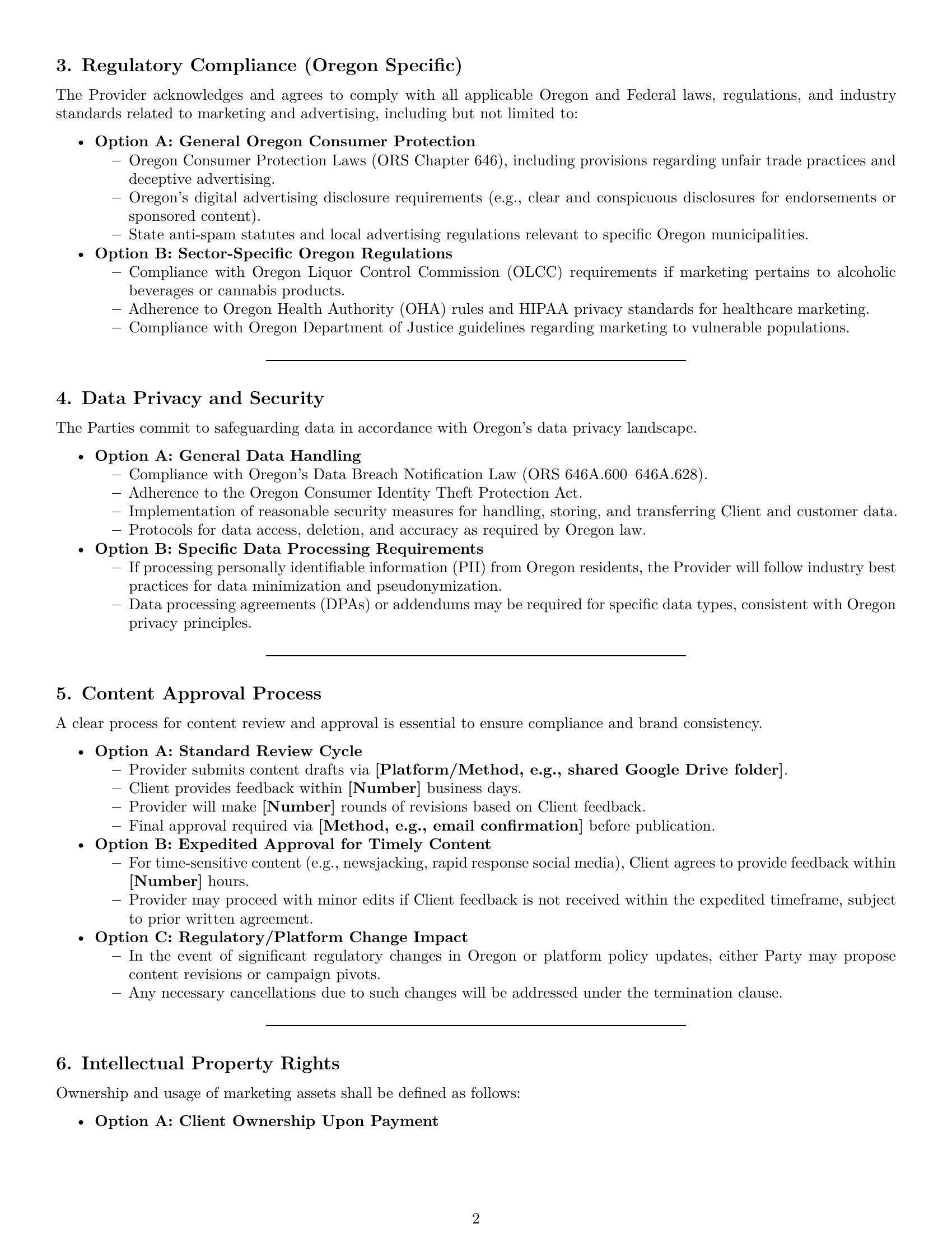 Preview page 2 of Pro Oregon marketing service contract template
