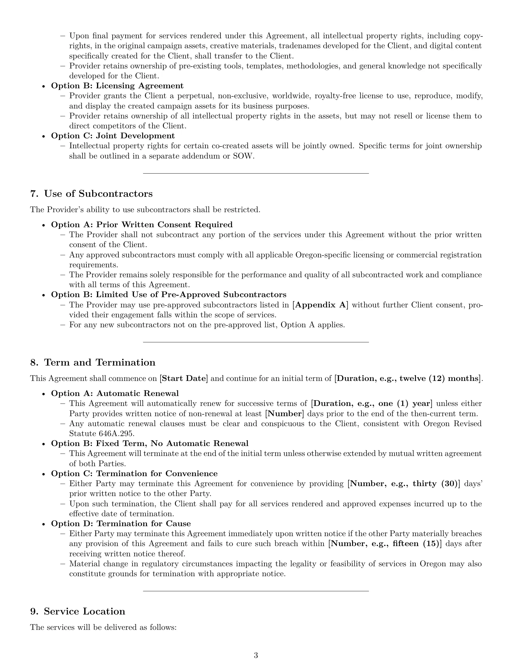 Preview page 3 of Pro Oregon marketing service contract template