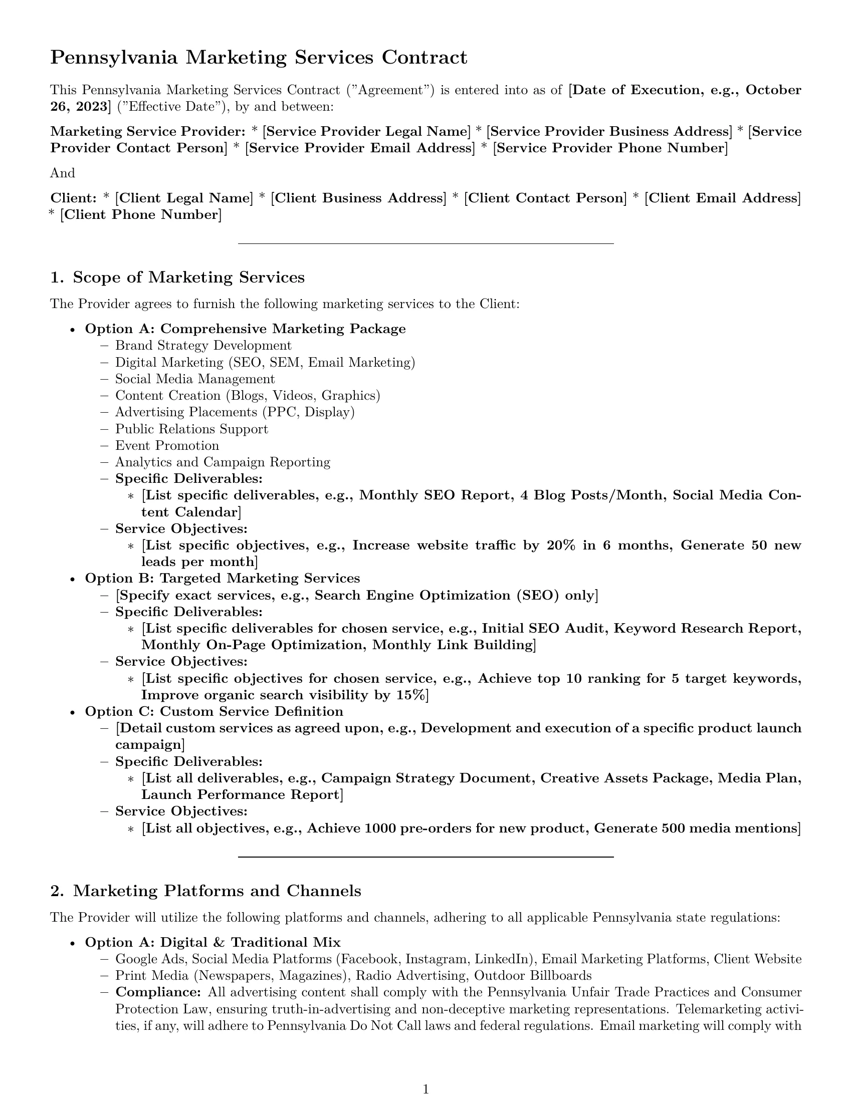 Preview page 1 of Pro Pennsylvania marketing service contract template