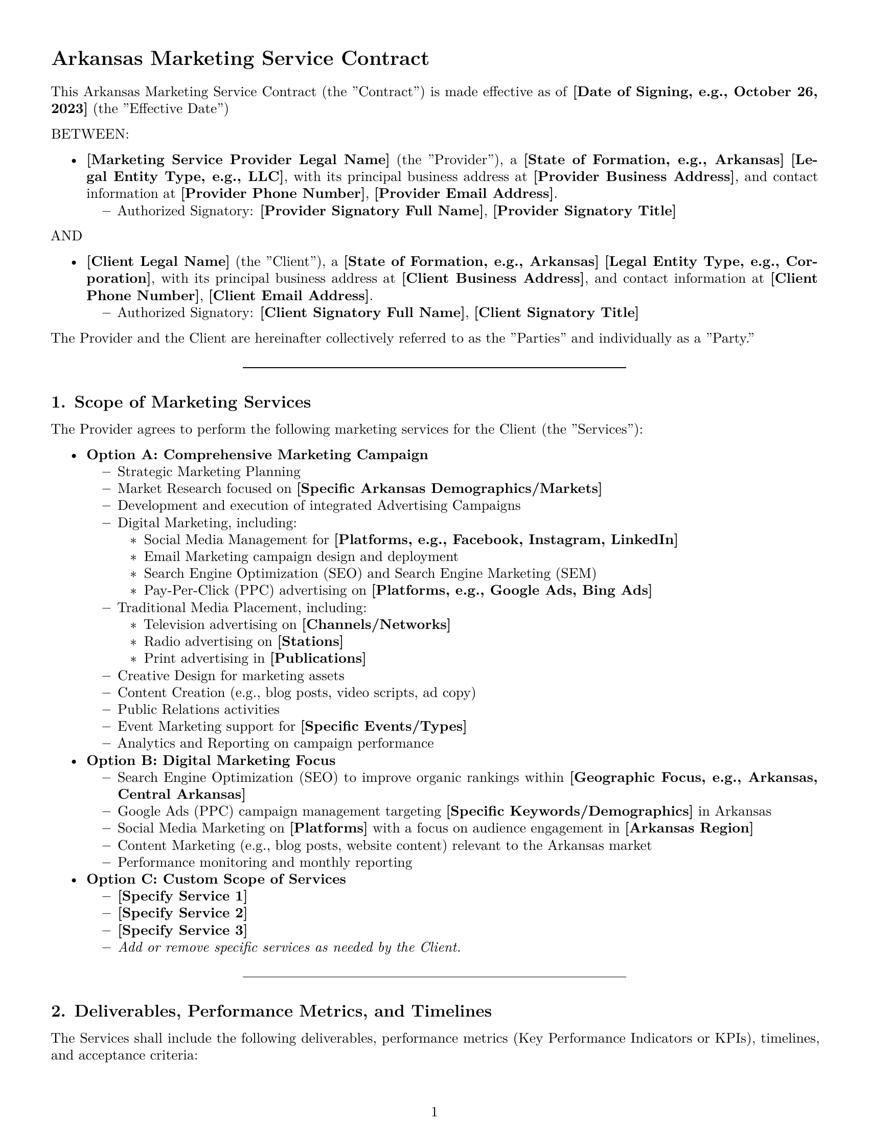 Preview page 1 of Pro Arkansas marketing service contract template