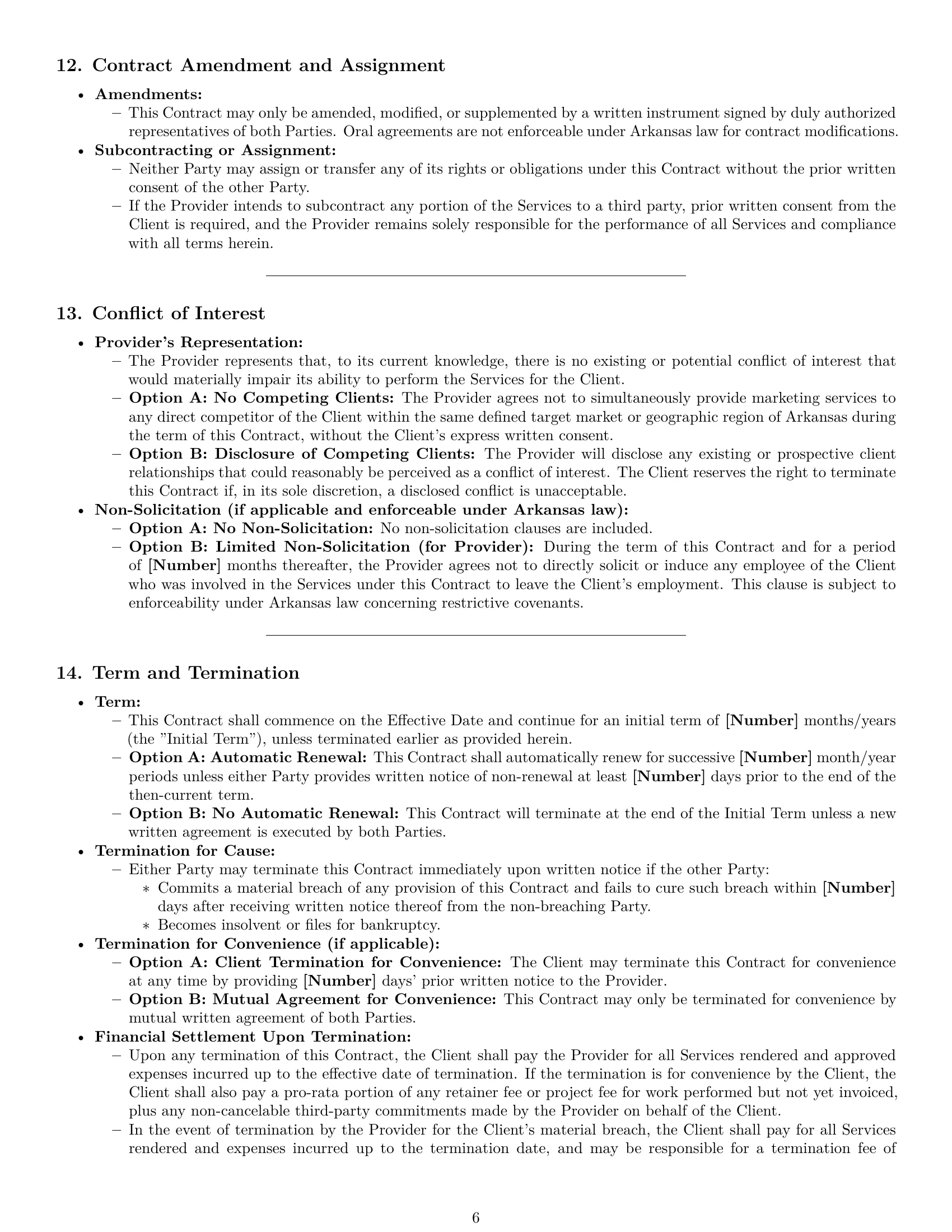 Preview page 6 of Pro Arkansas marketing service contract template
