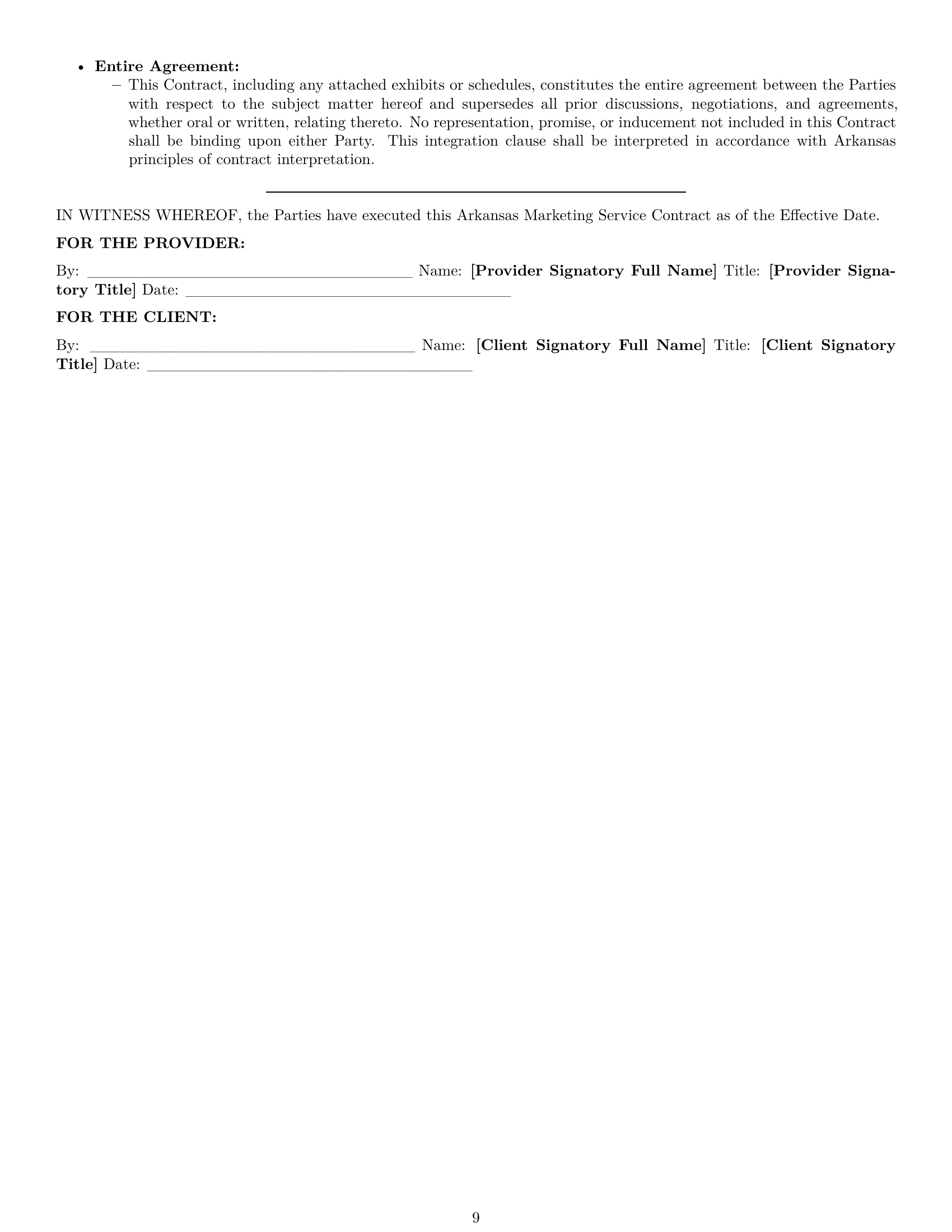 Preview page 9 of Pro Arkansas marketing service contract template