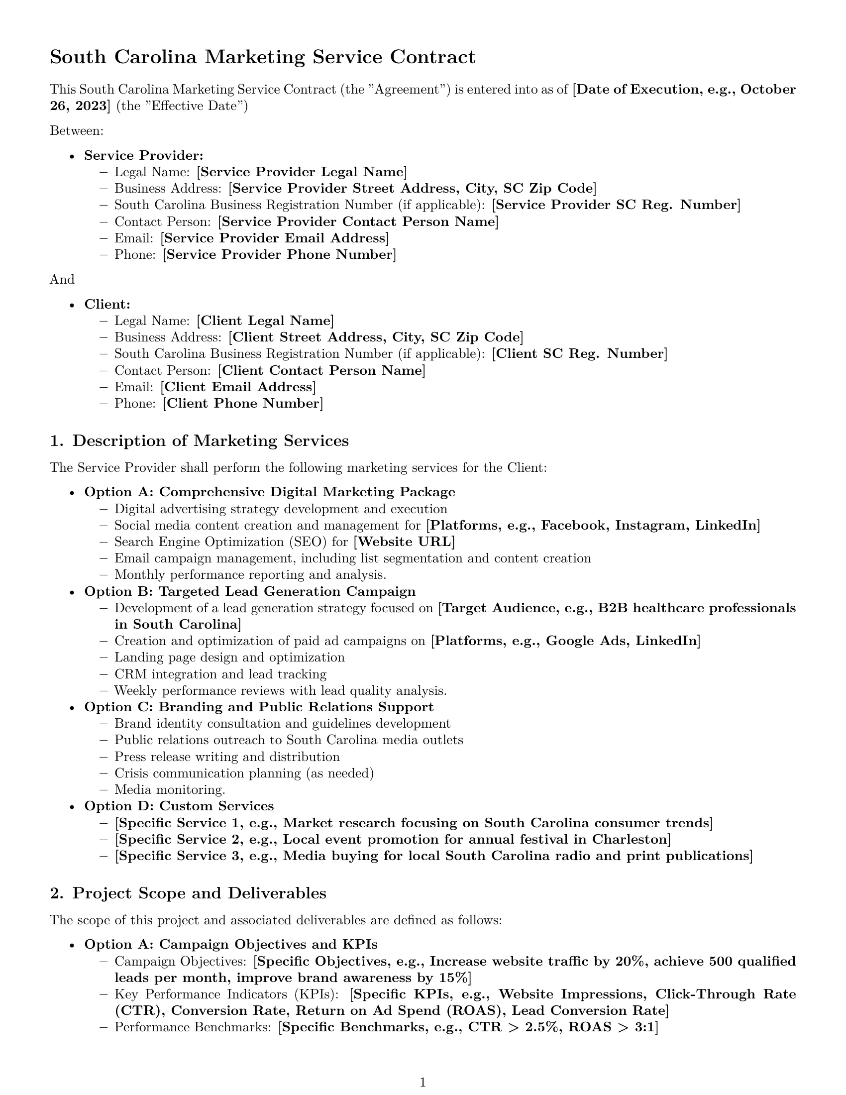 Preview page 1 of Pro South Carolina marketing service contract template