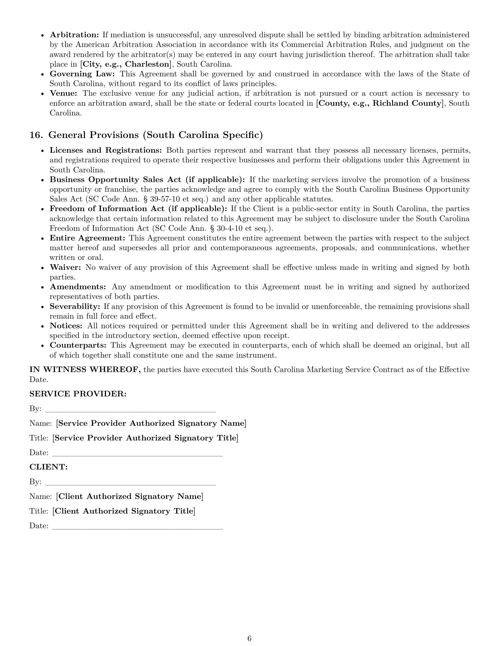Preview page 6 of Pro South Carolina marketing service contract template
