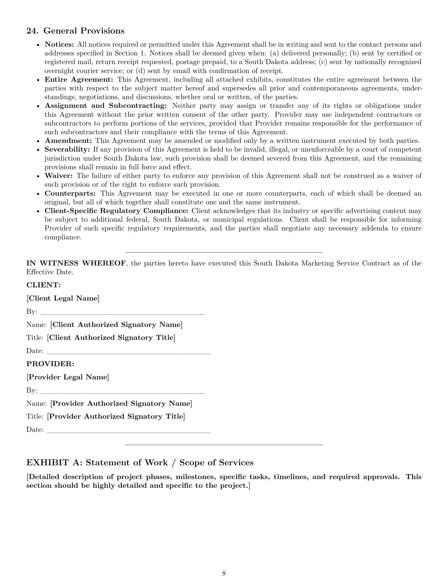 Preview page 8 of Pro South Dakota marketing service contract template