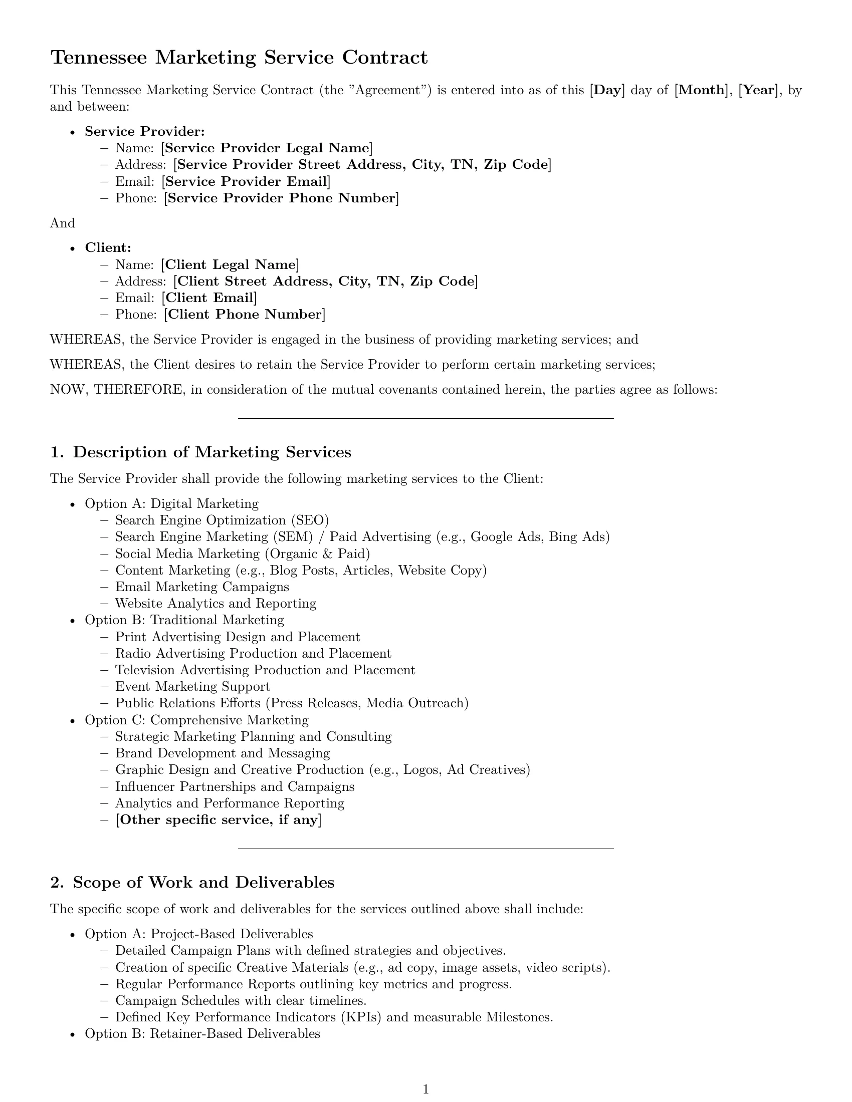 Preview page 1 of Pro Tennessee marketing service contract template