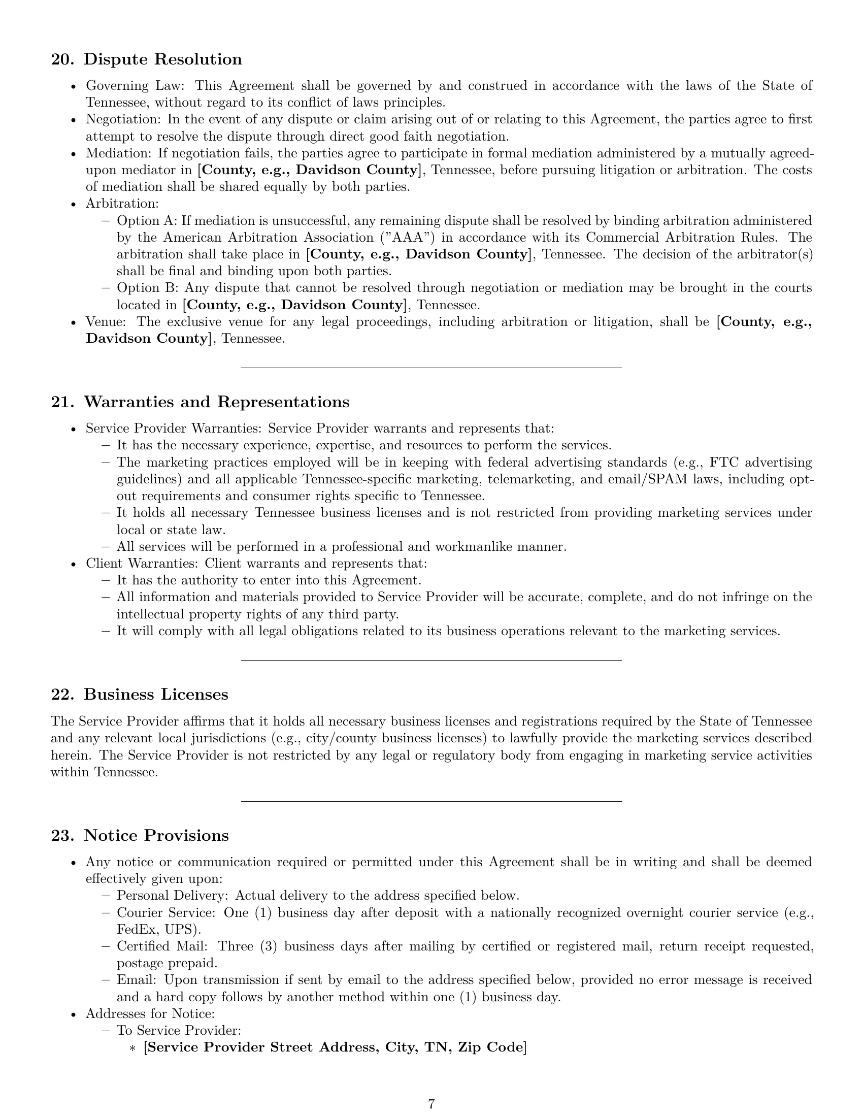 Preview page 7 of Pro Tennessee marketing service contract template