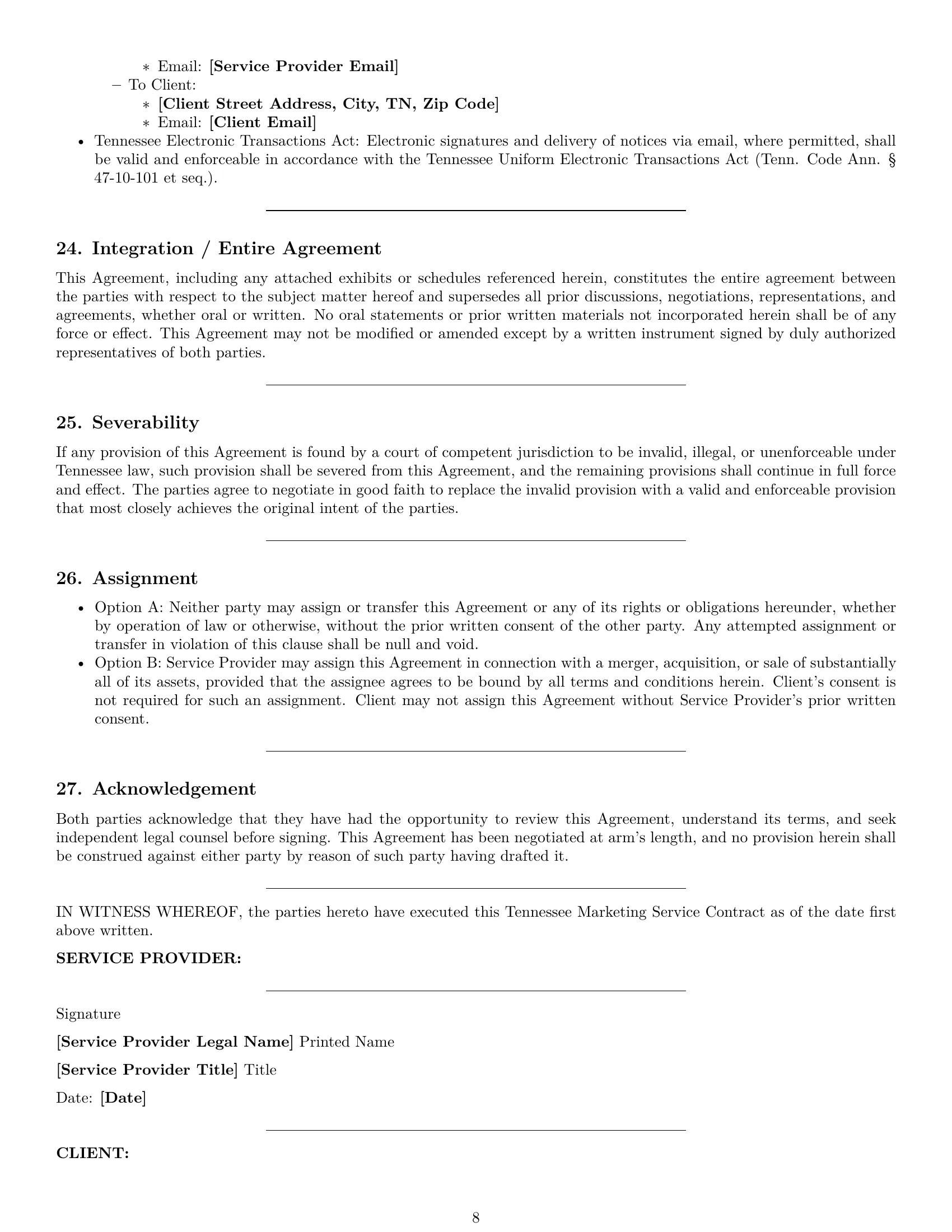 Preview page 8 of Pro Tennessee marketing service contract template