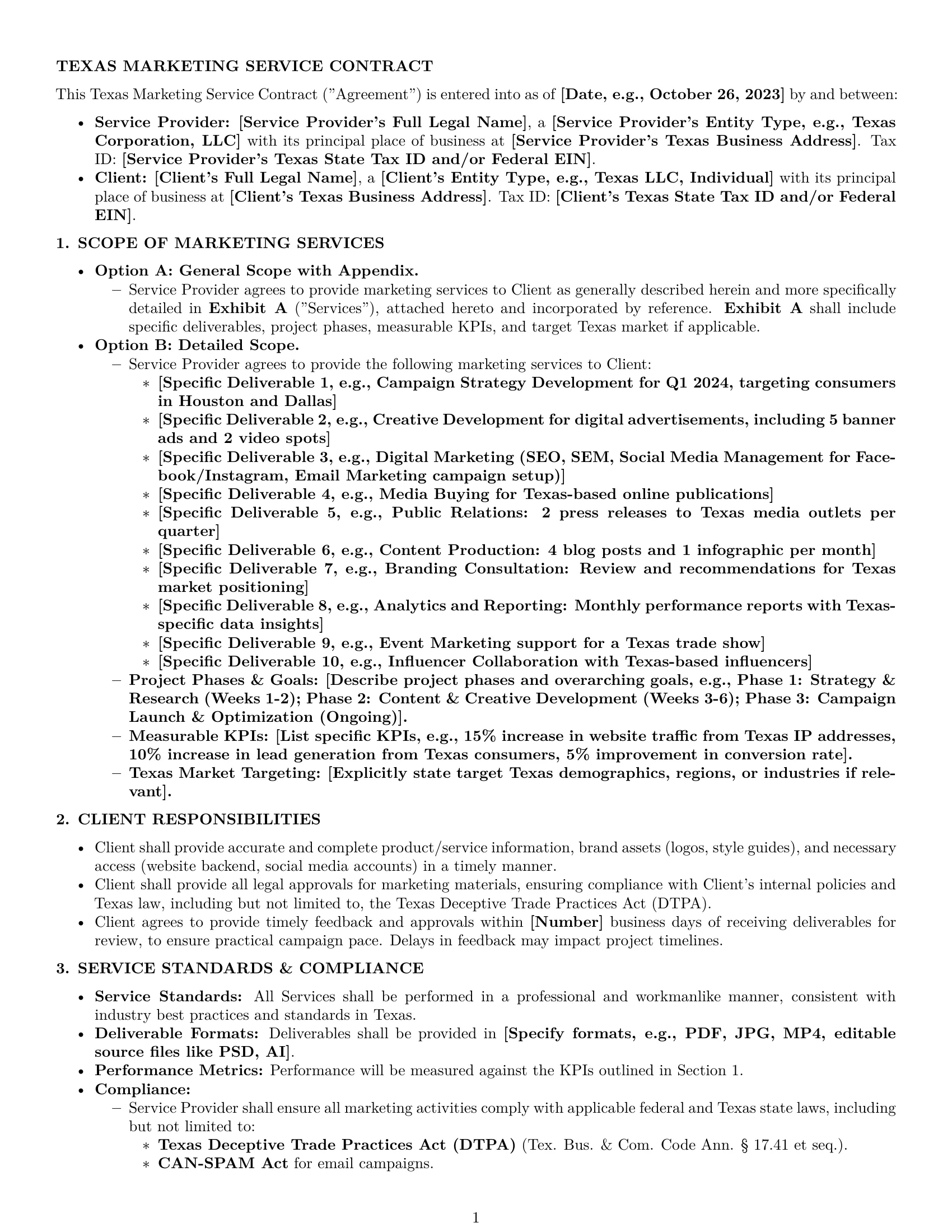 Preview page 1 of Pro Texas marketing service contract template