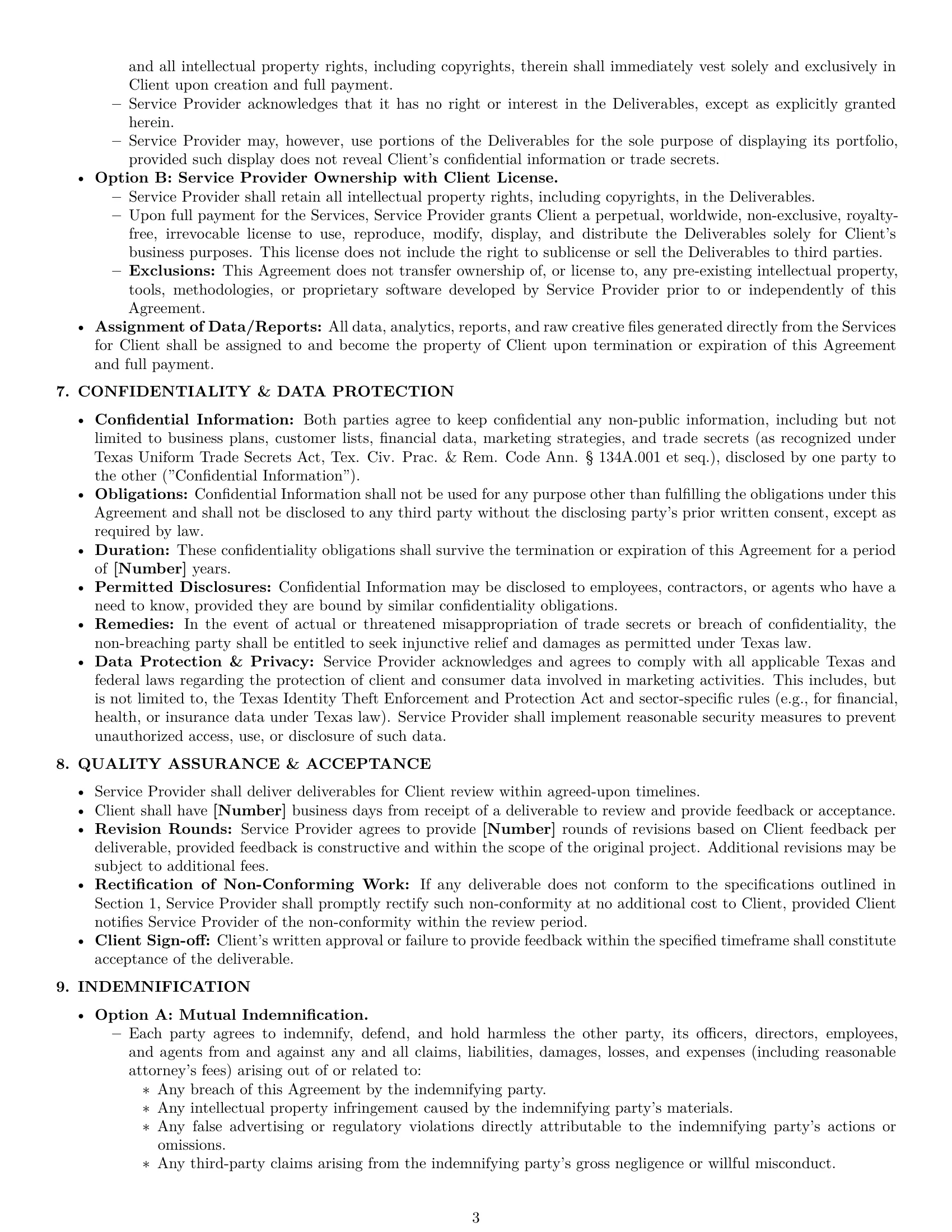 Preview page 3 of Pro Texas marketing service contract template