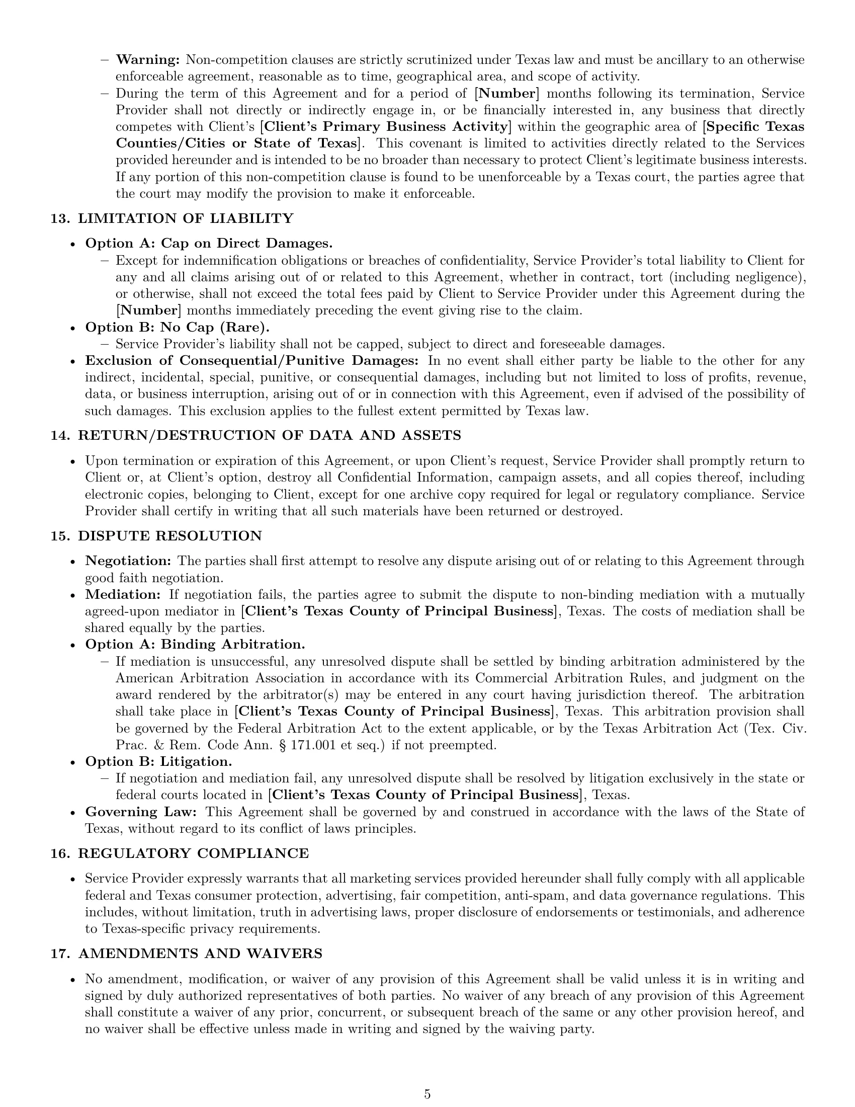 Preview page 5 of Pro Texas marketing service contract template