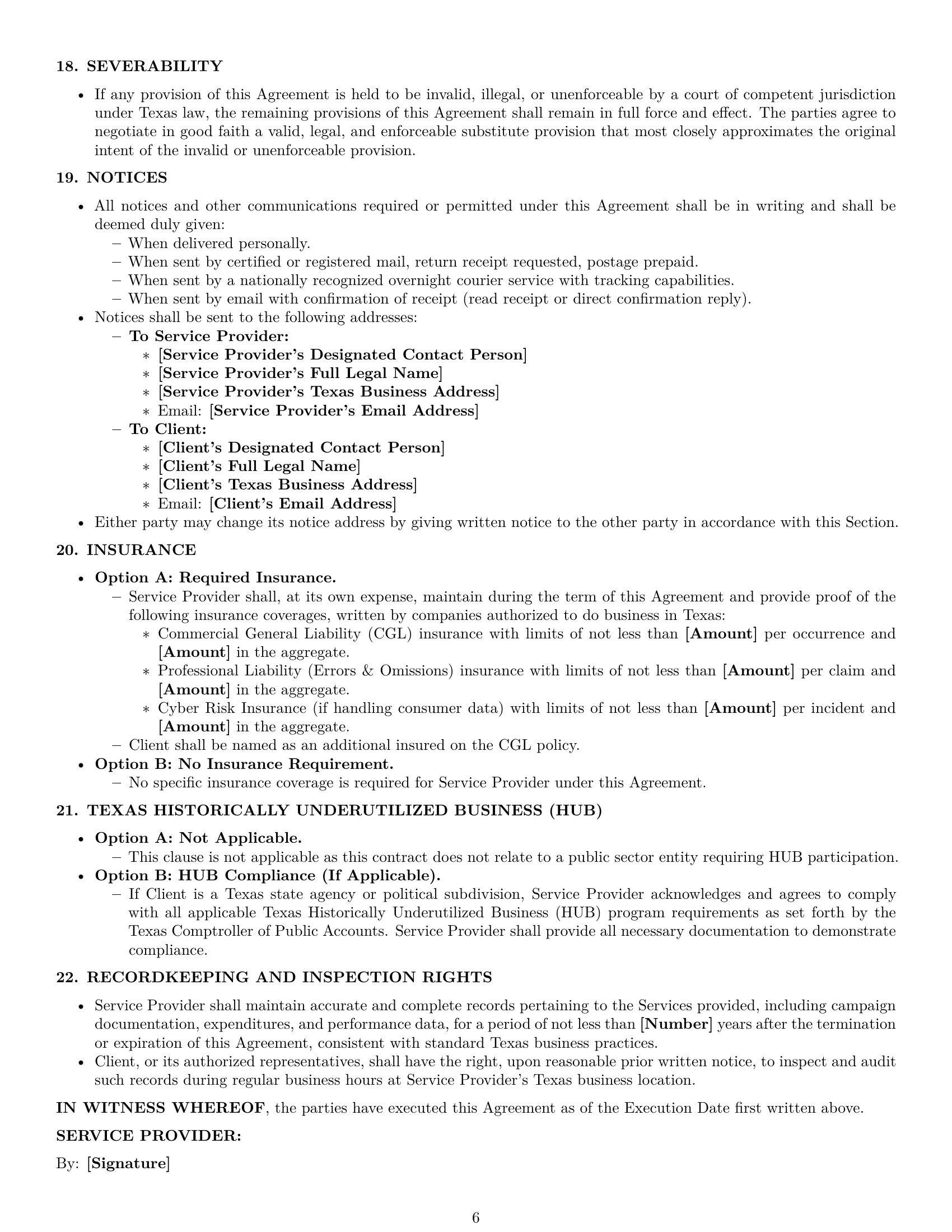 Preview page 6 of Pro Texas marketing service contract template
