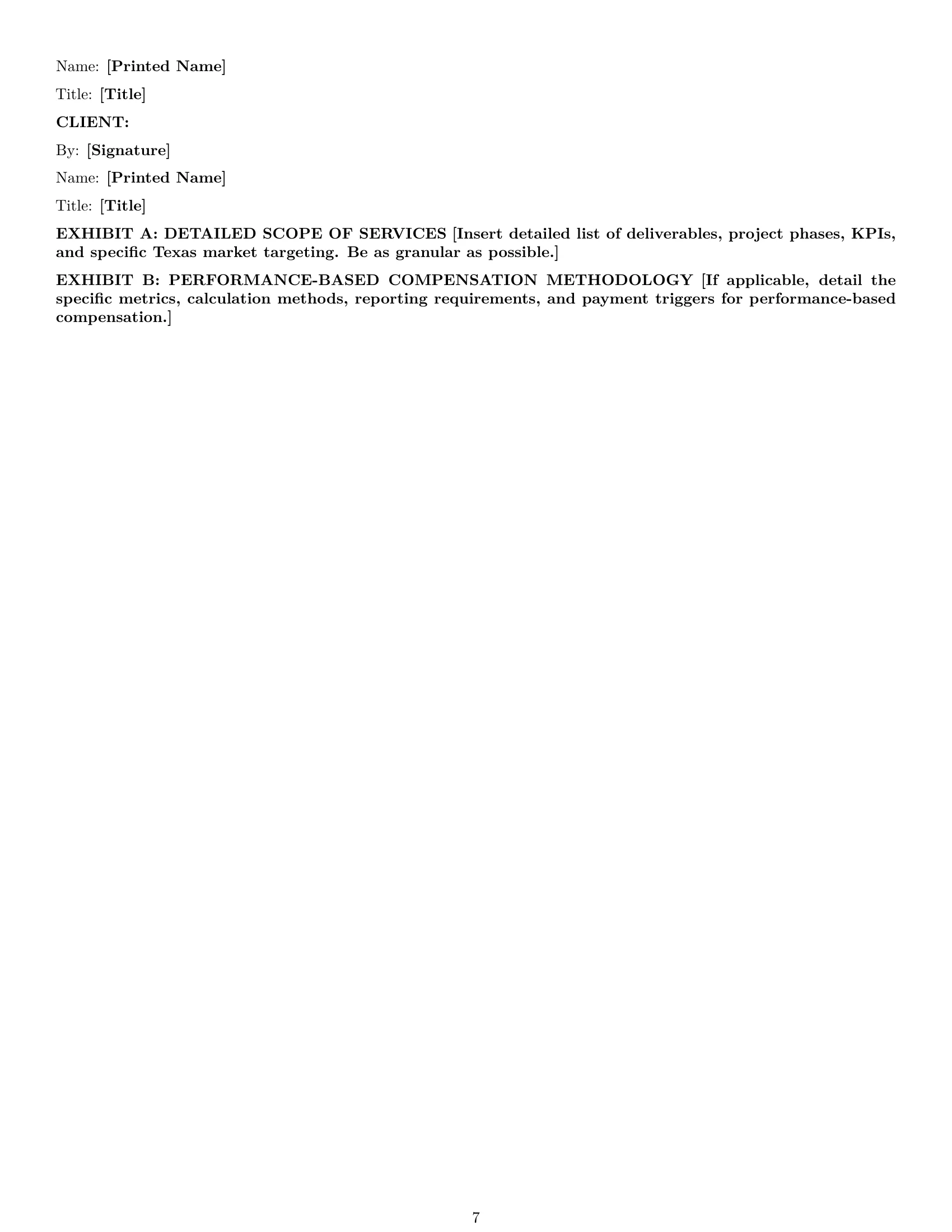 Preview page 7 of Pro Texas marketing service contract template