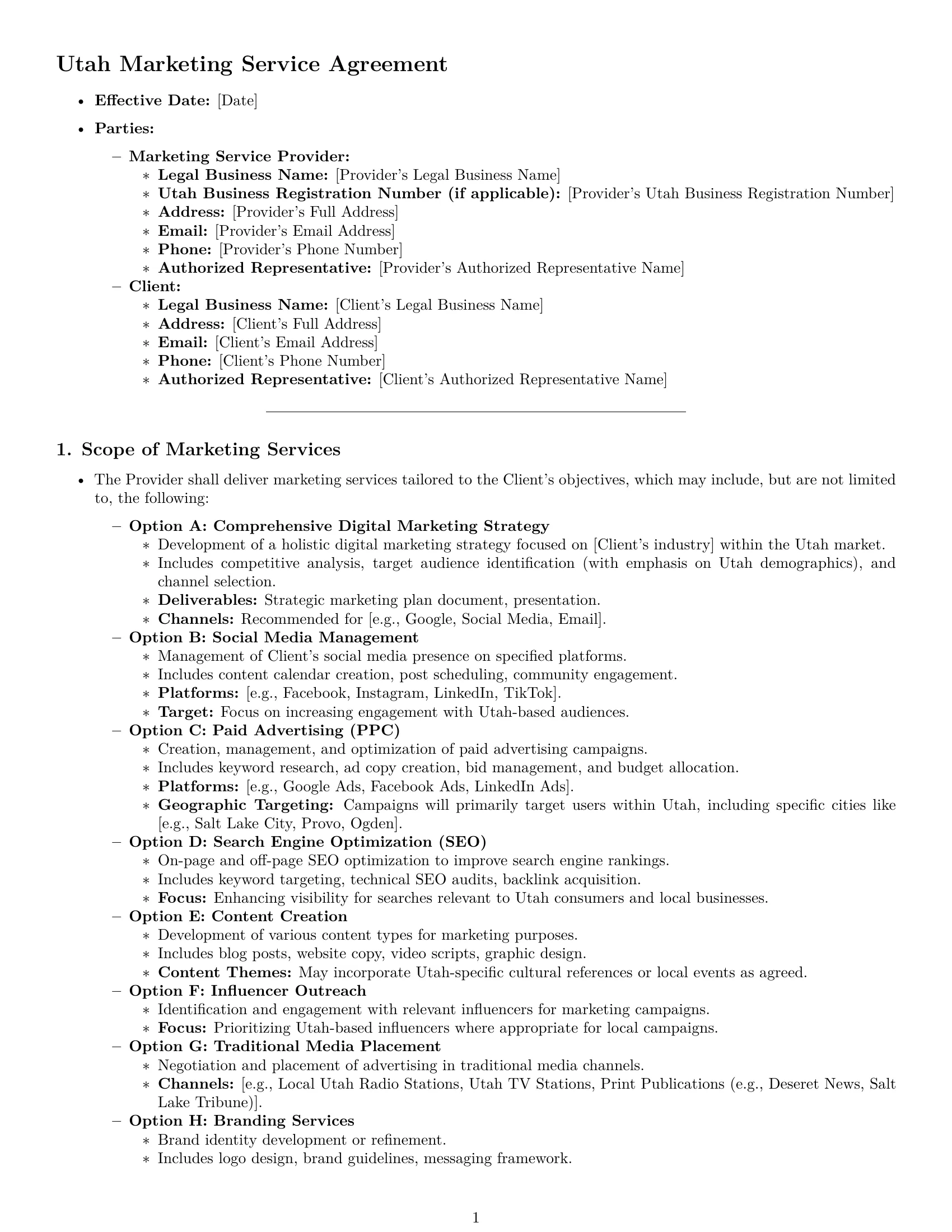 Preview page 1 of Pro Utah marketing service contract template