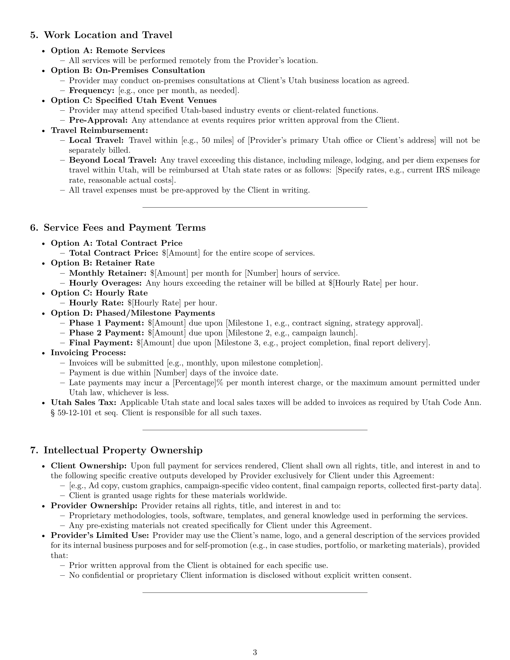 Preview page 3 of Pro Utah marketing service contract template