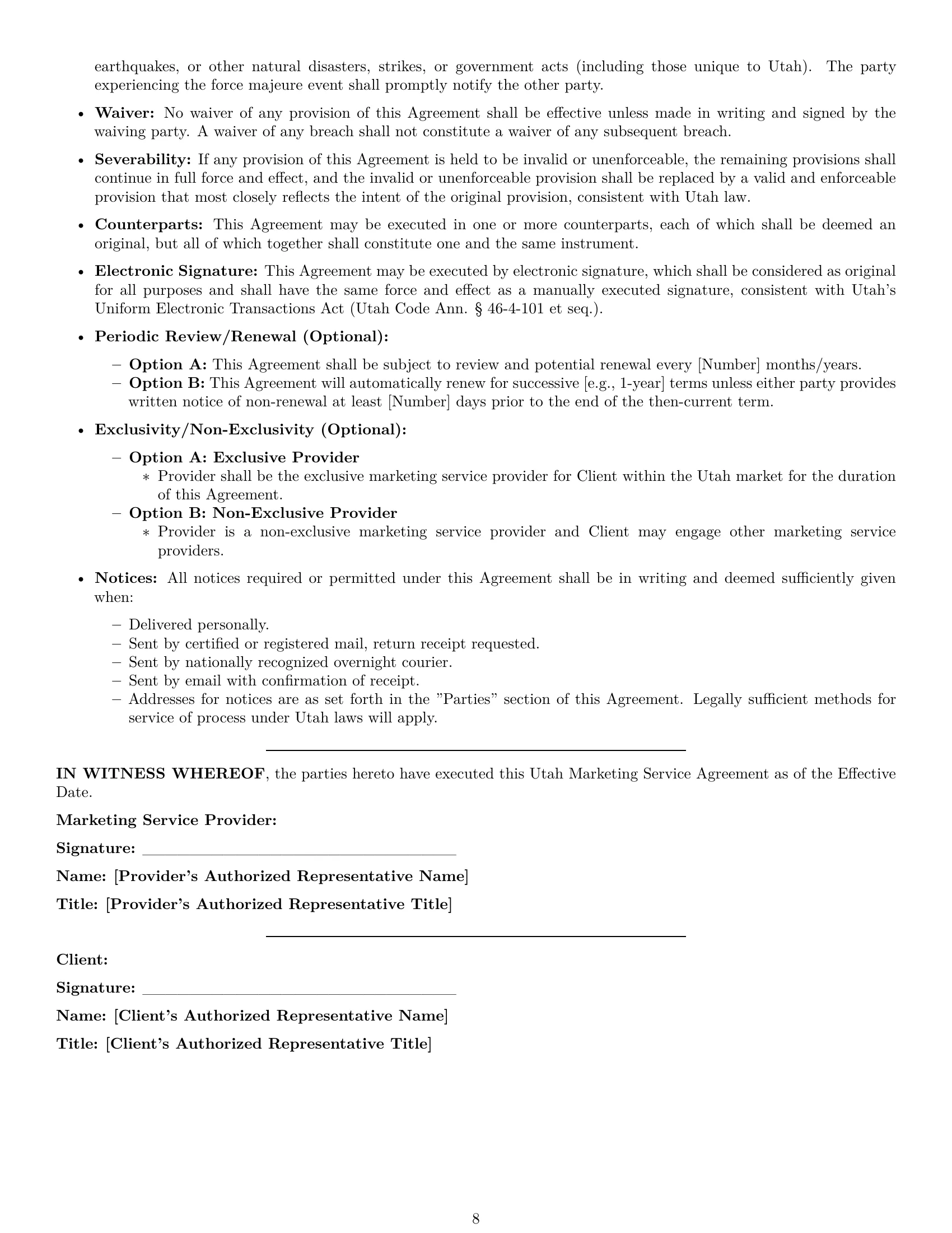 Preview page 8 of Pro Utah marketing service contract template