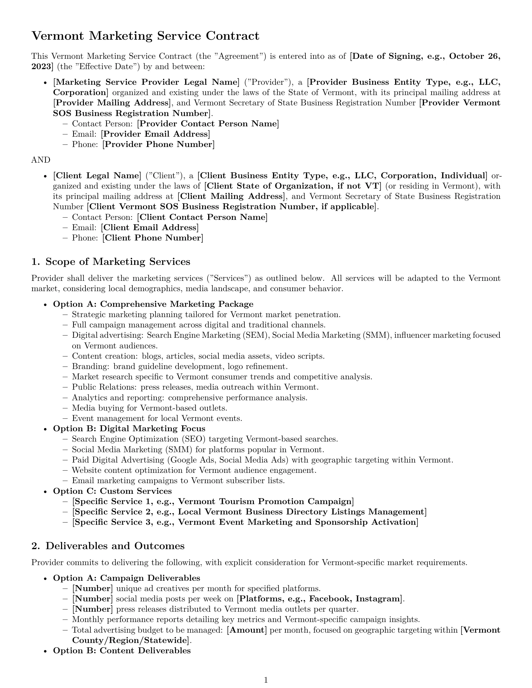 Preview page 1 of Pro Vermont marketing service contract template