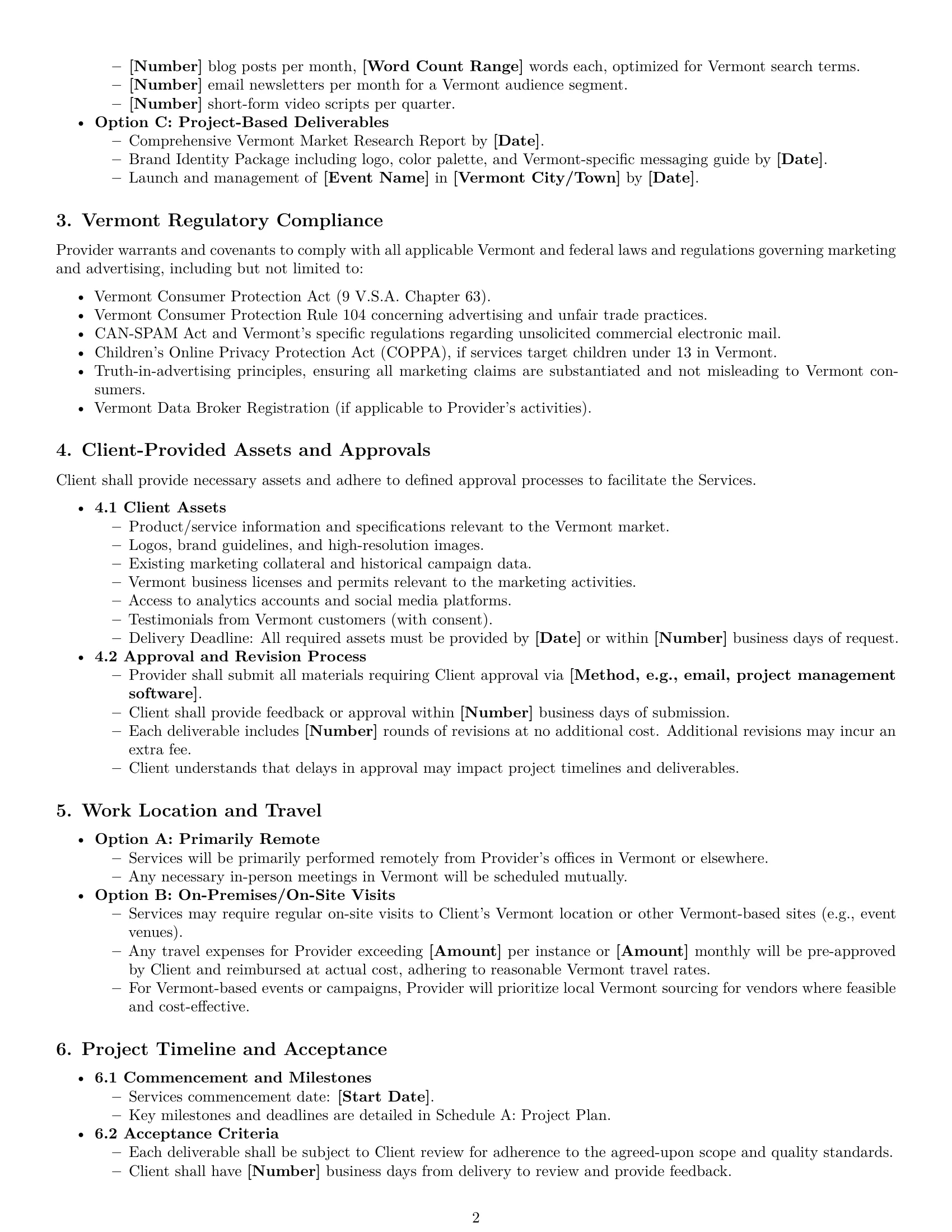 Preview page 2 of Pro Vermont marketing service contract template